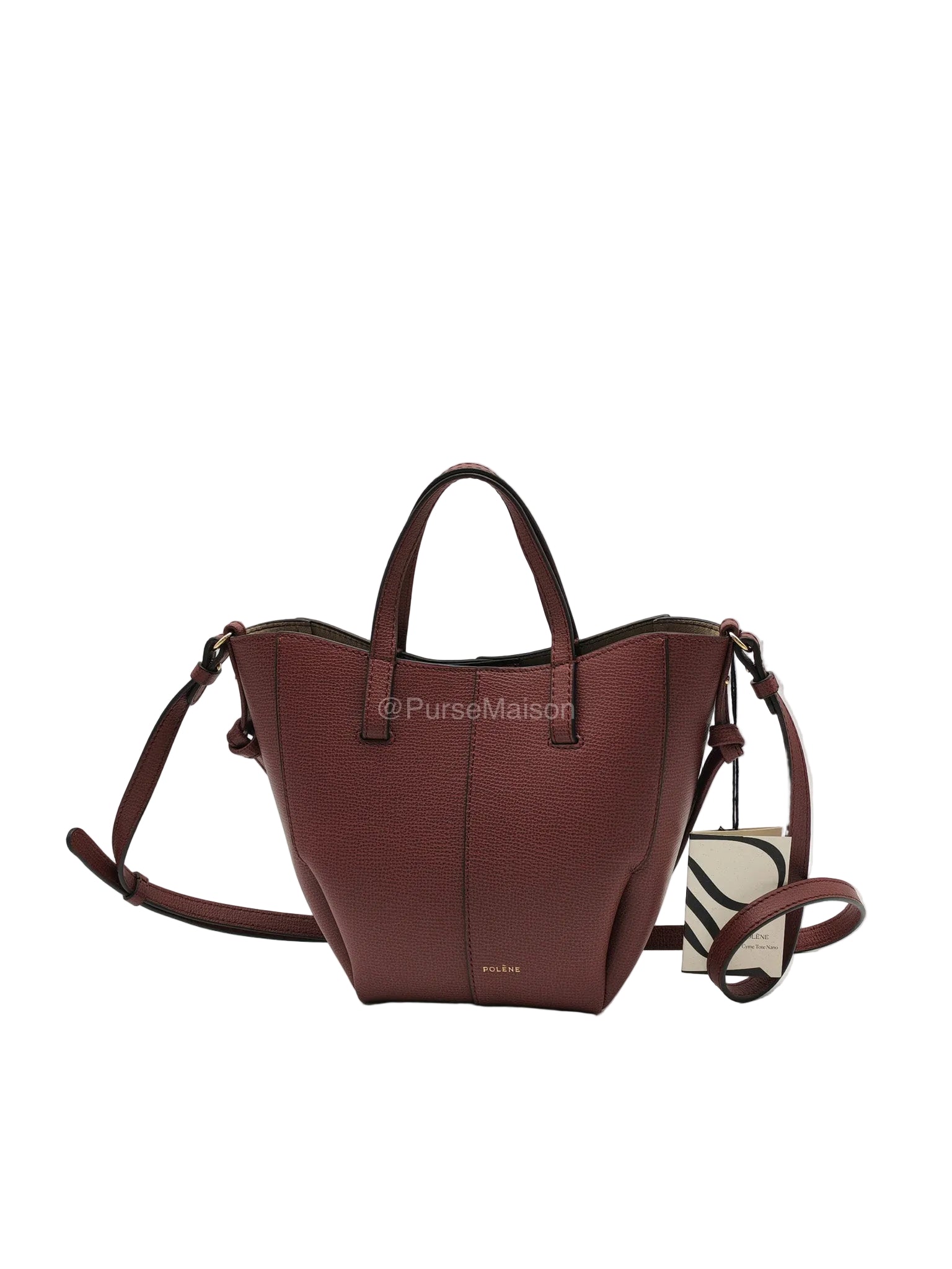 Polene Cyme Nano Tote Bag in Black Cherry Graine Leather | Purse Maison Luxury Bags Shop