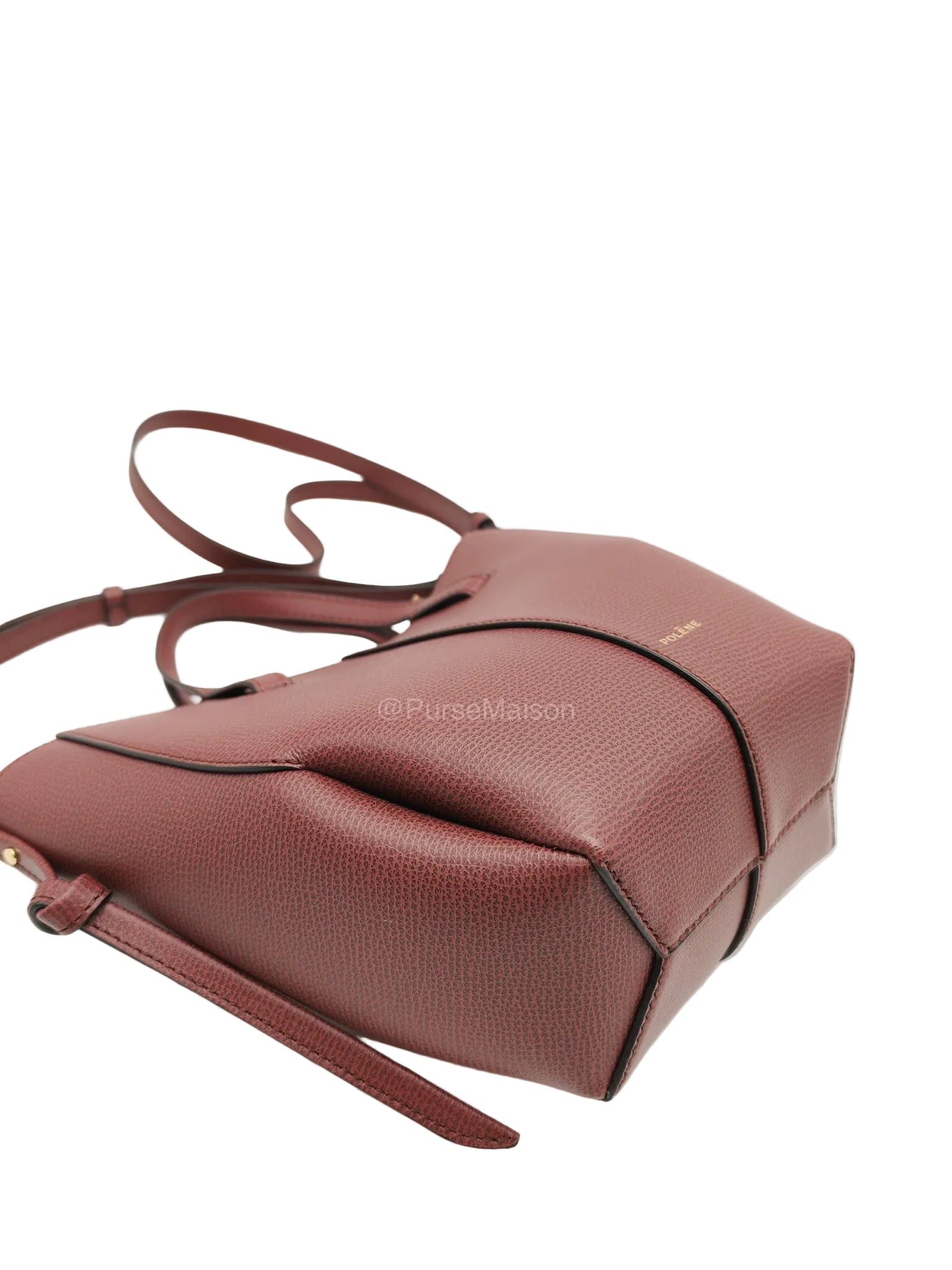 Polene Cyme Nano Tote Bag in Black Cherry Graine Leather | Purse Maison Luxury Bags Shop
