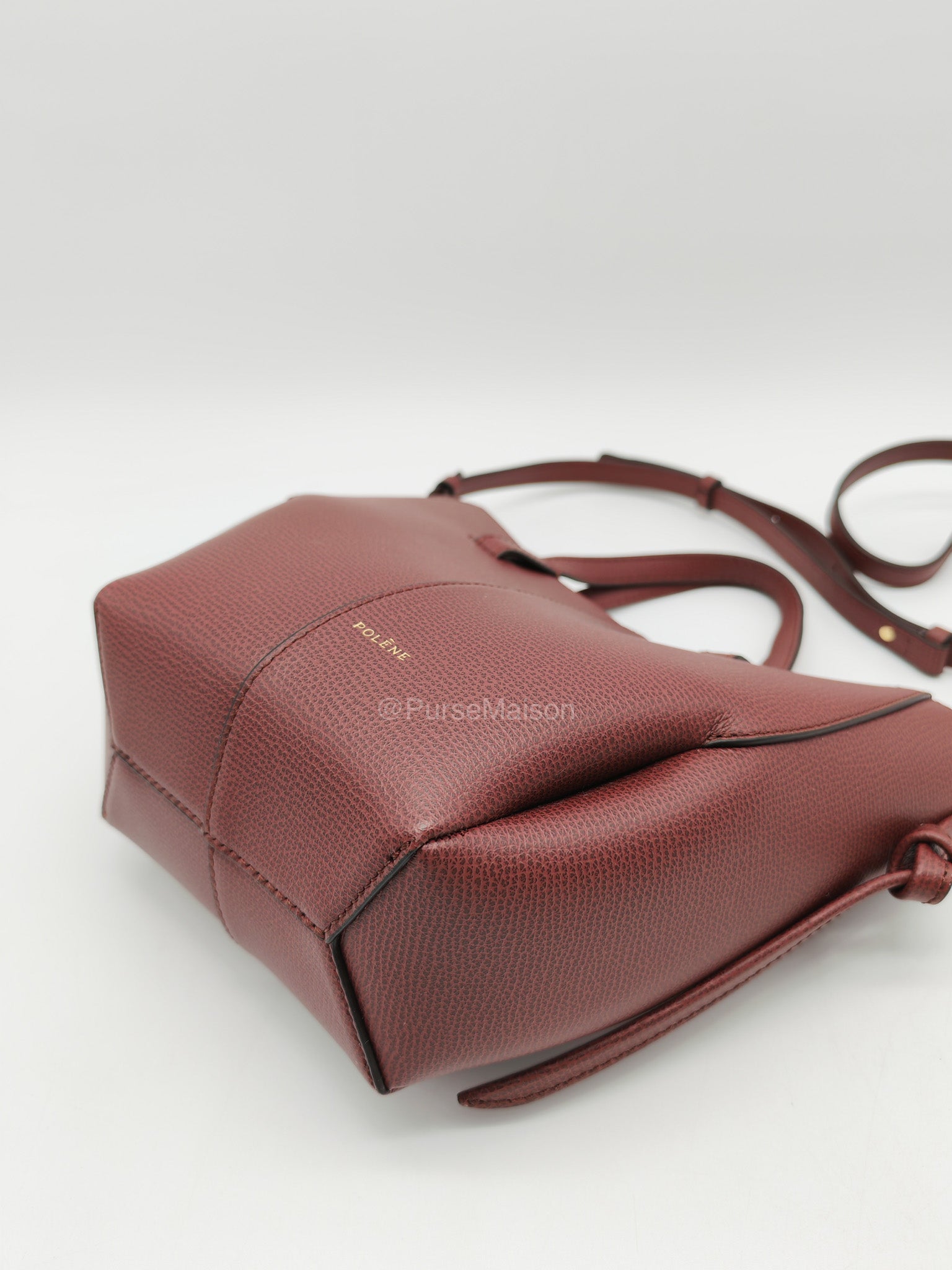 Polene Cyme Nano Tote Bag in Black Cherry Graine Leather | Purse Maison Luxury Bags Shop