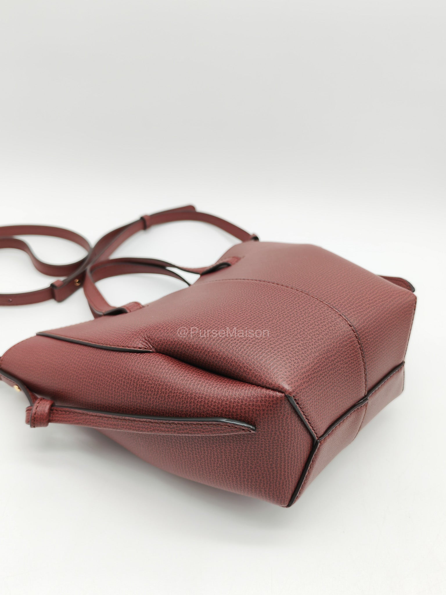 Polene Cyme Nano Tote Bag in Black Cherry Graine Leather | Purse Maison Luxury Bags Shop