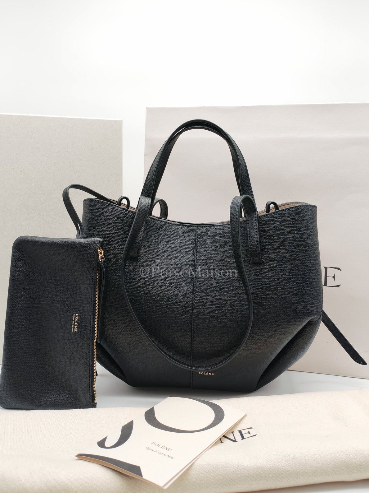 Polene Mini Cyme Black Graine Leather | Purse Maison Luxury Bags Shop