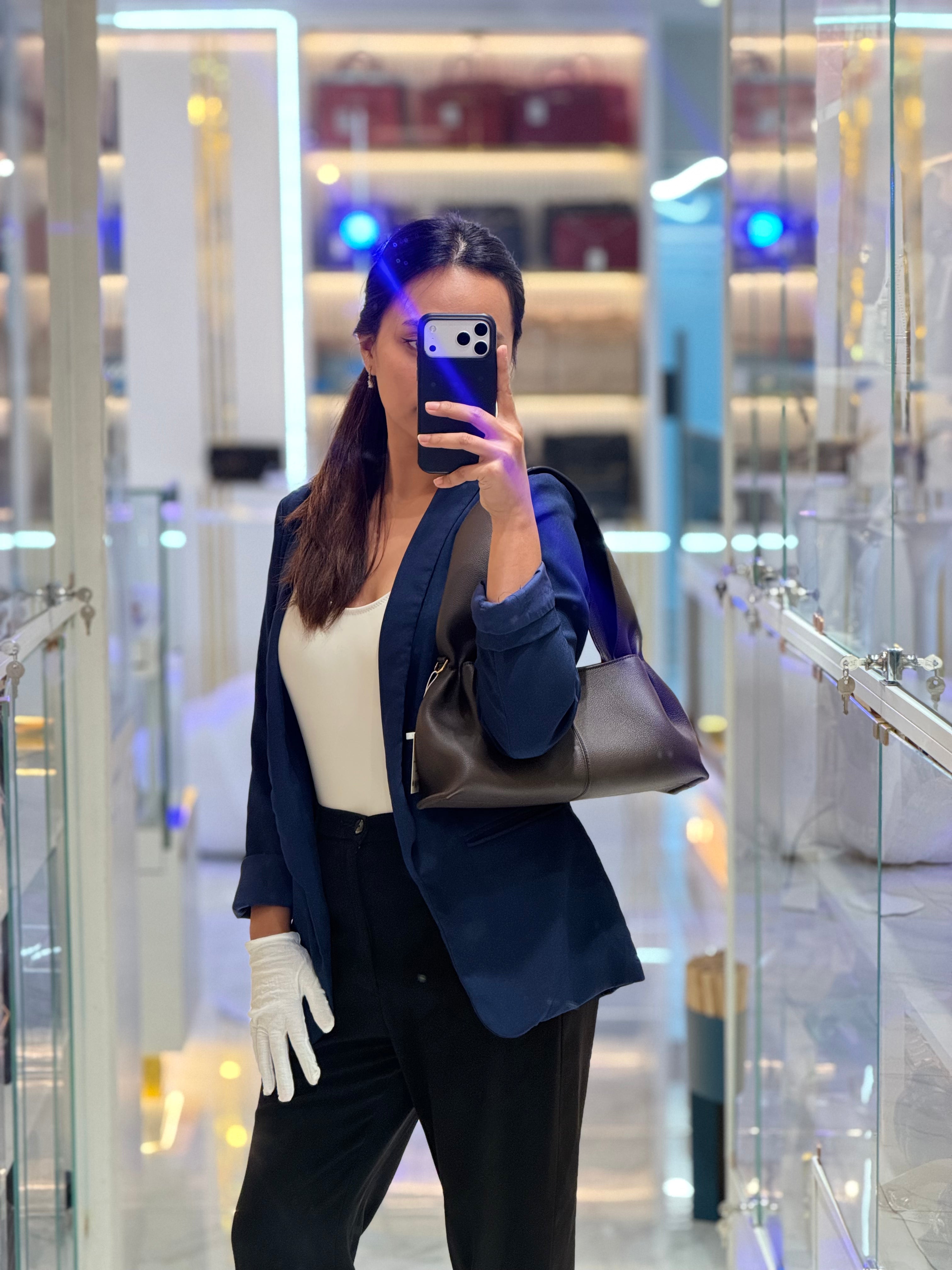 Polene Numéro Neuf East West Ebony Graine Leather | Purse Maison Luxury Bags Shop
