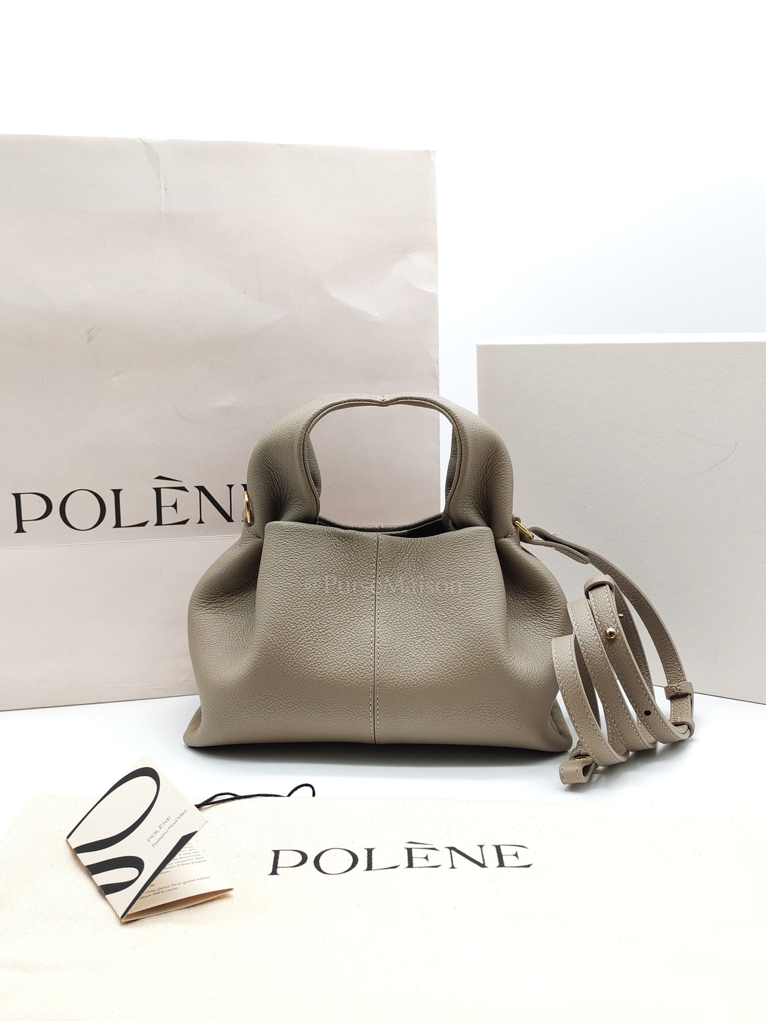 Numero Neuf Mini Bag in Taupe Grained Calfskin Leather & Light Gold Hardware | Purse Maison Luxury Bags Shop