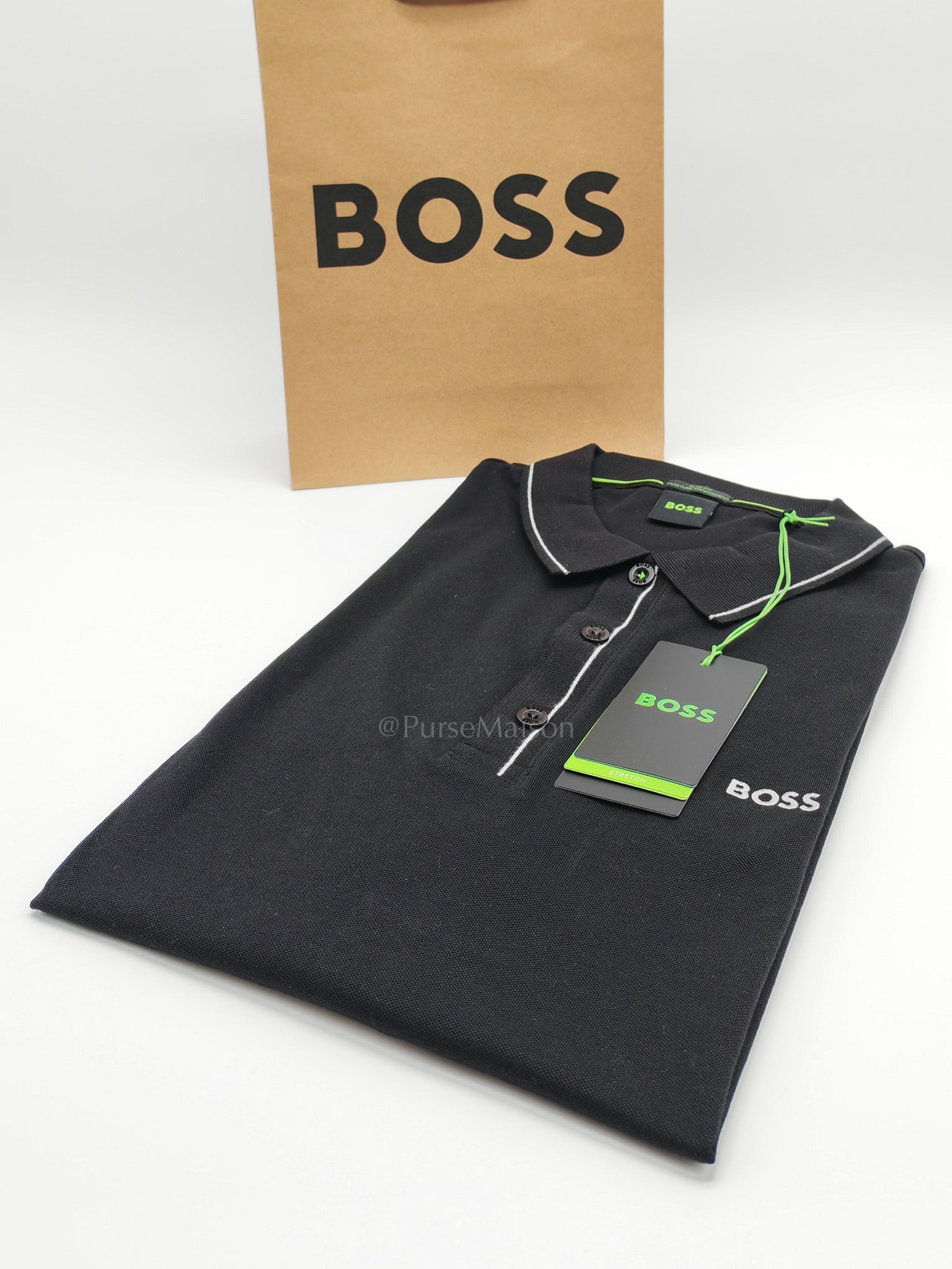 Slim Fit Polo Shirt for Men Black Size XL