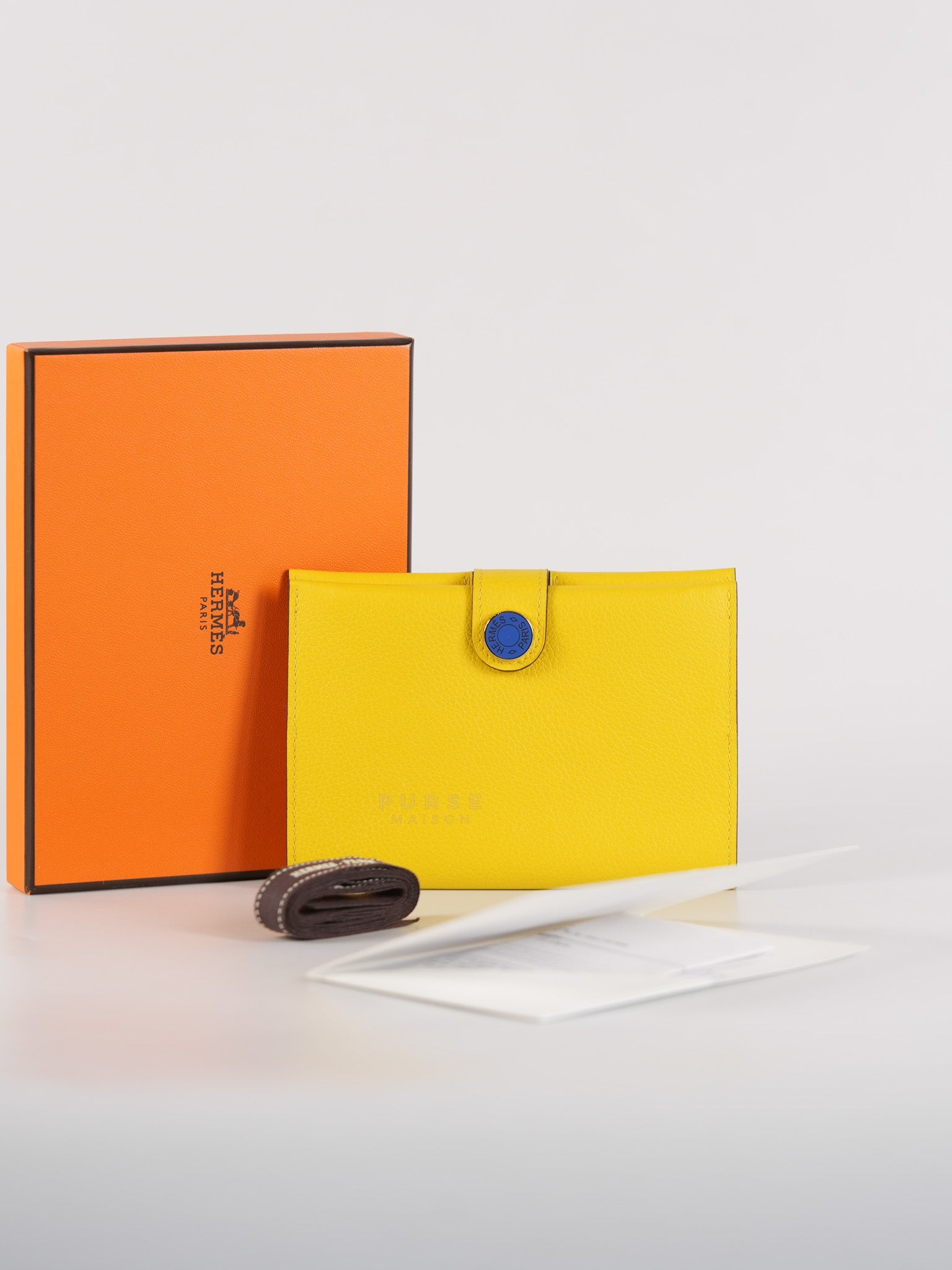 Porte Cartes (Passport Holder) Jaune Evercolor Leather and Palladium Hardware Stamp B (2023) | Purse Maison Luxury Bags Shop