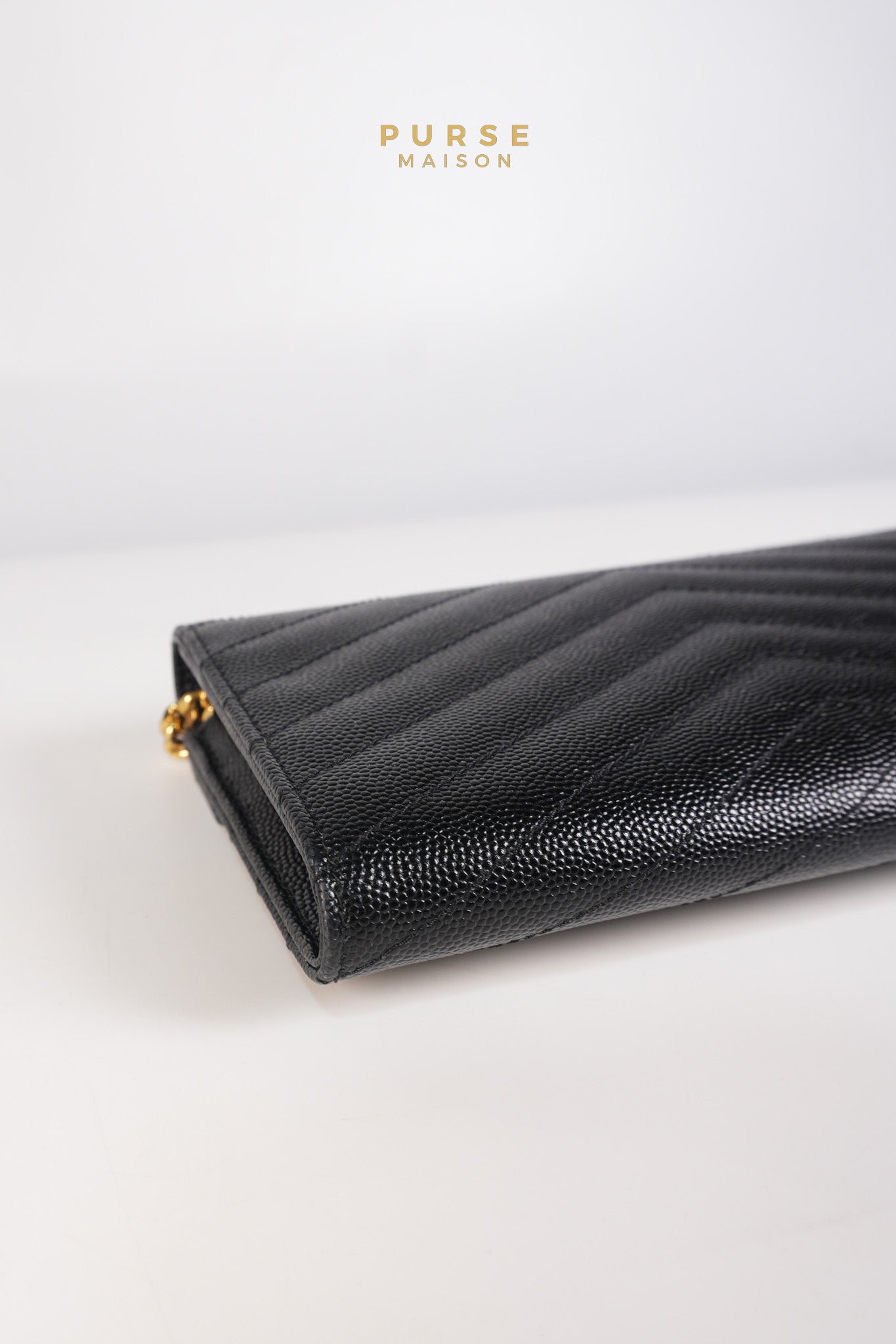 Portefeuille Wallet with Chain in Black Grain De Poudre Leather Gold Hardware | Purse Maison Luxury Bags Shop