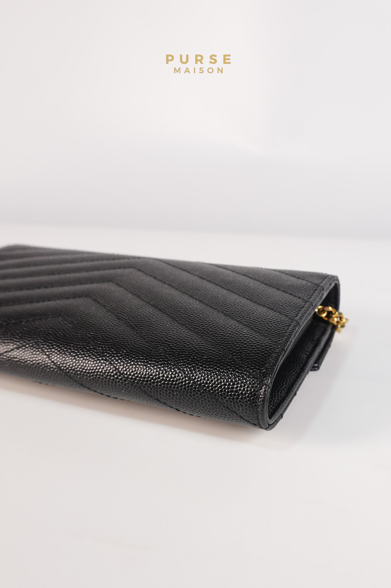 Portefeuille Wallet with Chain in Black Grain De Poudre Leather Gold Hardware | Purse Maison Luxury Bags Shop