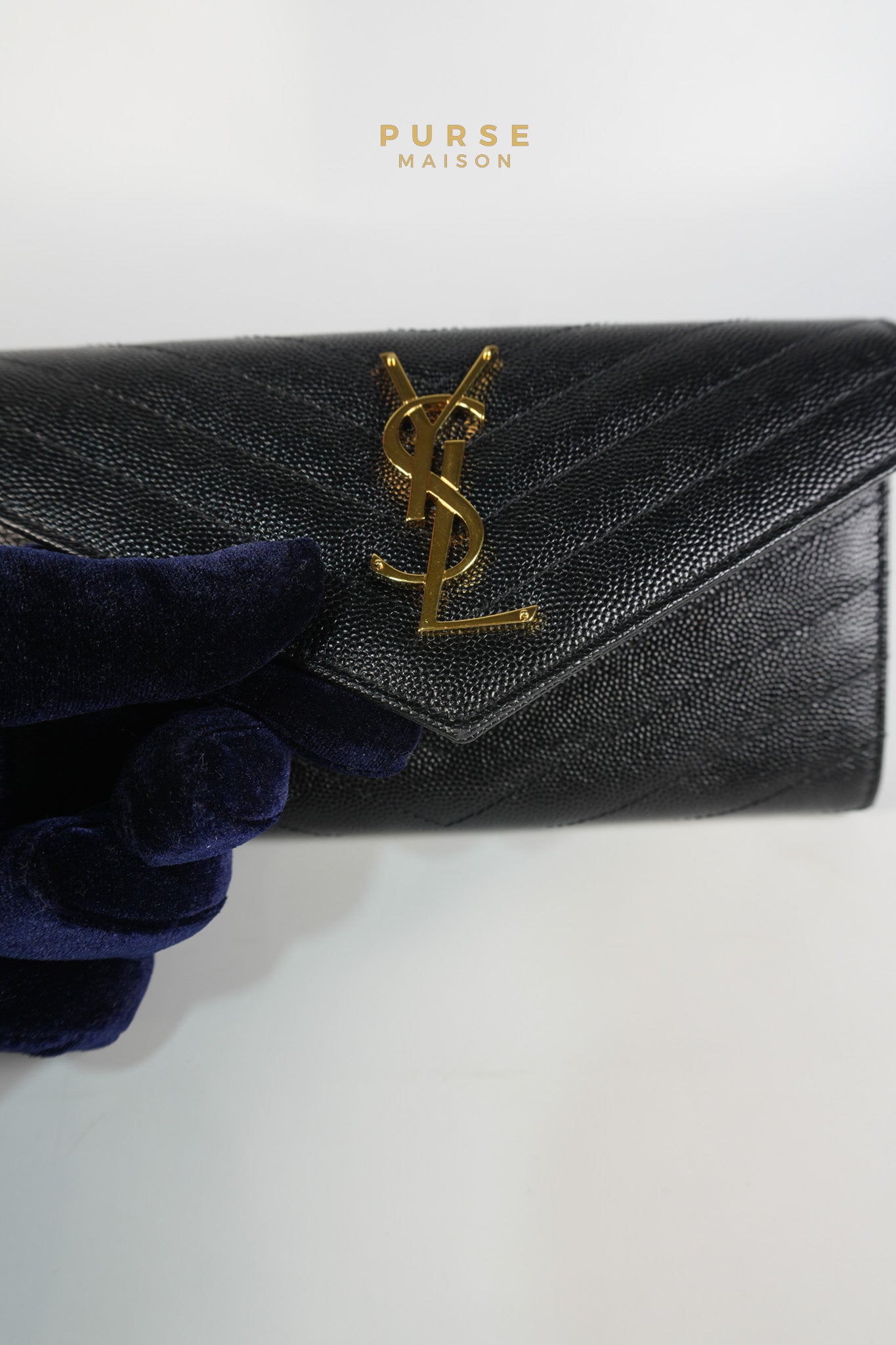 Portefeuille Wallet with Chain in Black Grain De Poudre Leather Gold Hardware | Purse Maison Luxury Bags Shop