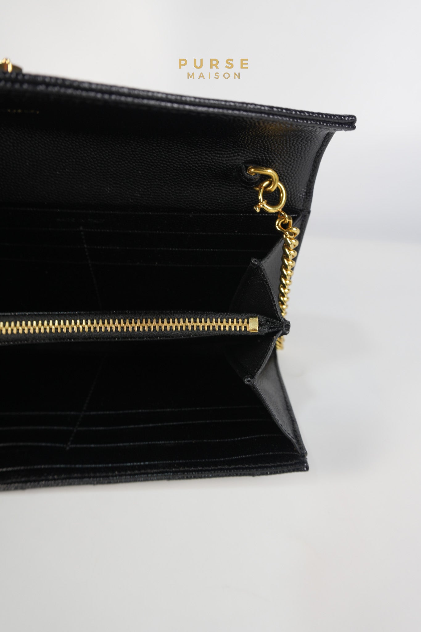 Portefeuille Wallet with Chain in Black Grain De Poudre Leather Gold Hardware | Purse Maison Luxury Bags Shop