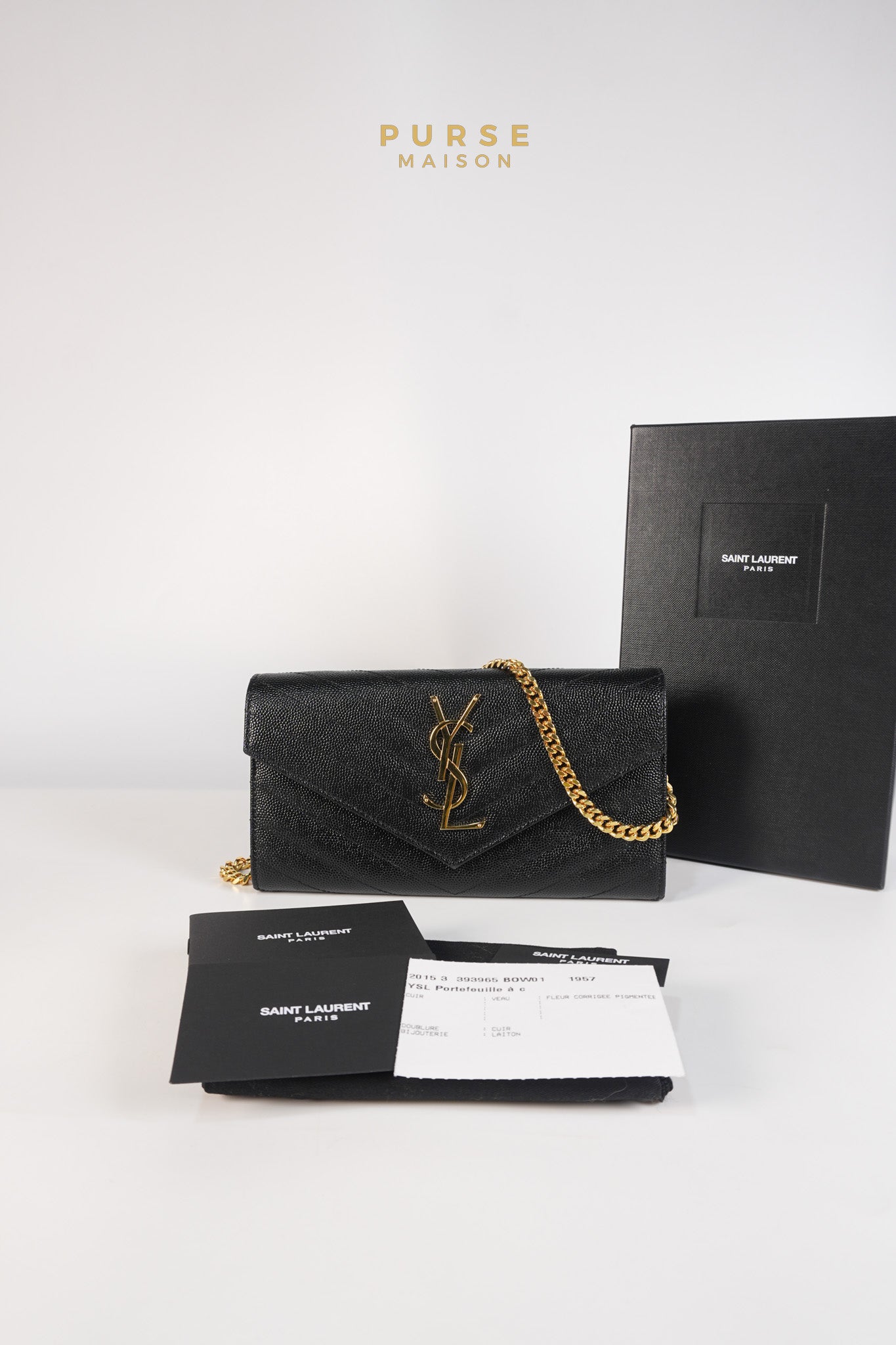 Portefeuille Wallet with Chain in Black Grain De Poudre Leather Gold Hardware | Purse Maison Luxury Bags Shop