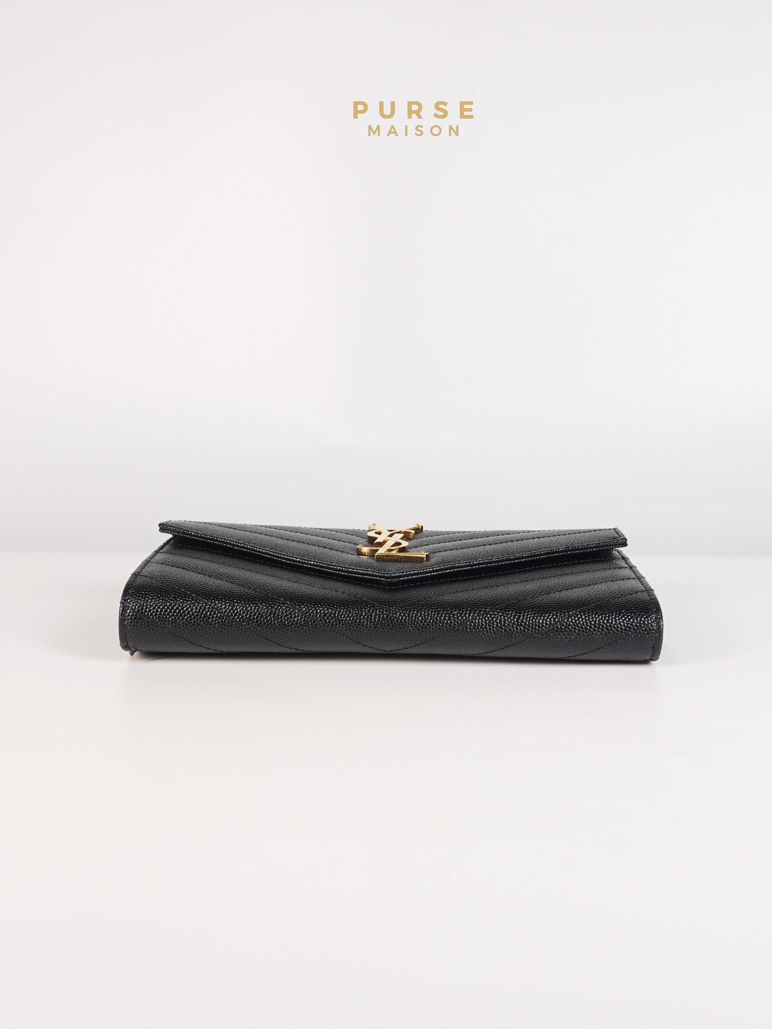 Portefeuille Wallet with Chain in Black Grain De Poudre Leather Gold Hardware | Purse Maison Luxury Bags Shop