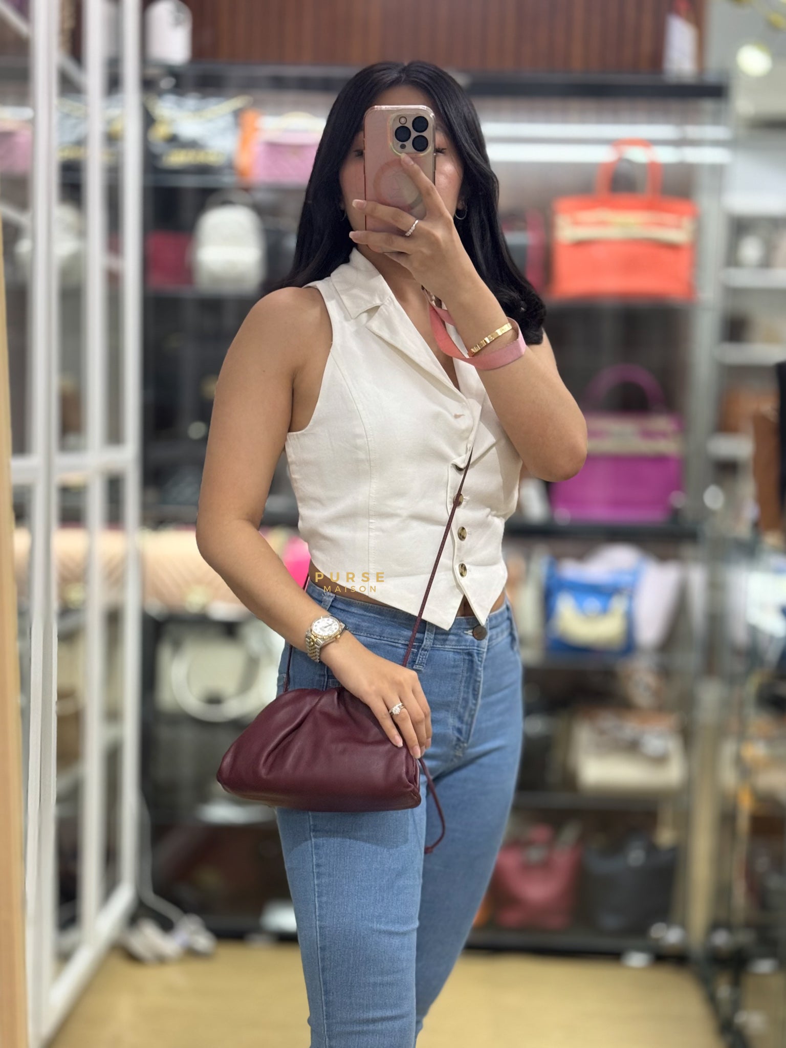 Pouch Leather Bag in Dark Red | Purse Maison Luxury Bags Shop