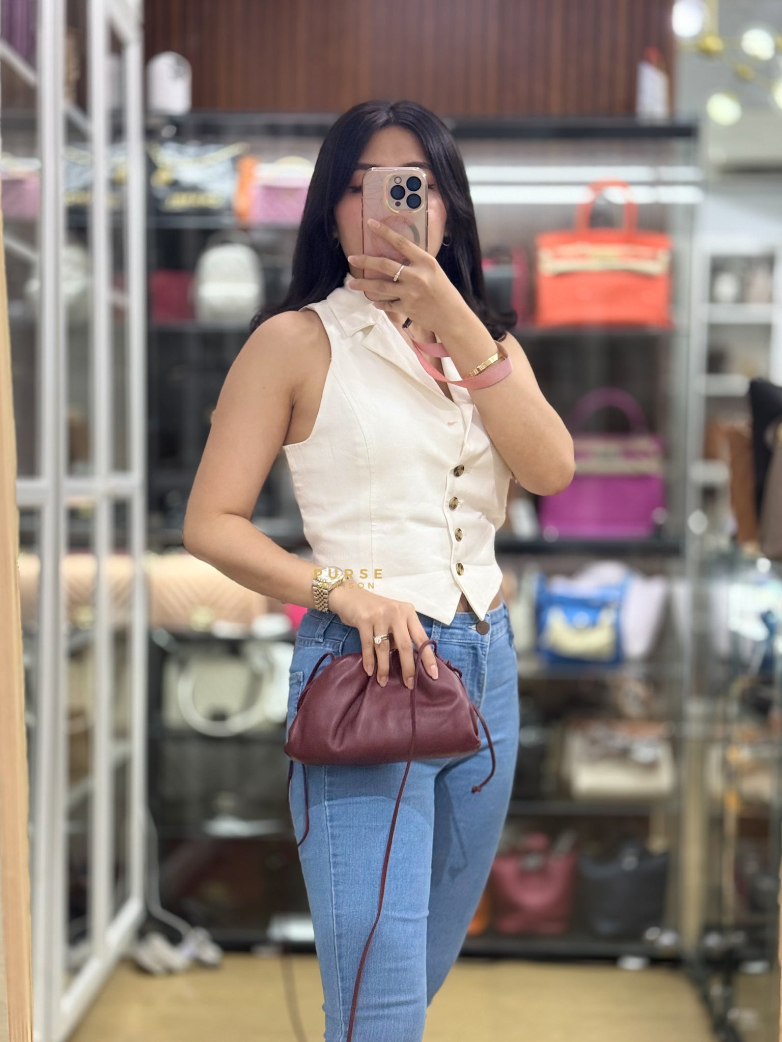 Pouch Leather Bag in Dark Red | Purse Maison Luxury Bags Shop