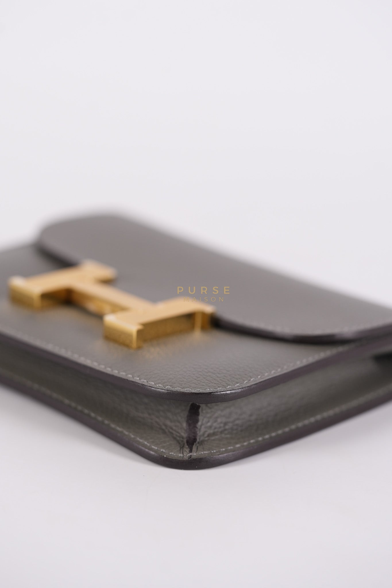 Constance Slim Wallet in Gris Meyer Evercolor Gold Hardware Stamp W(2024)