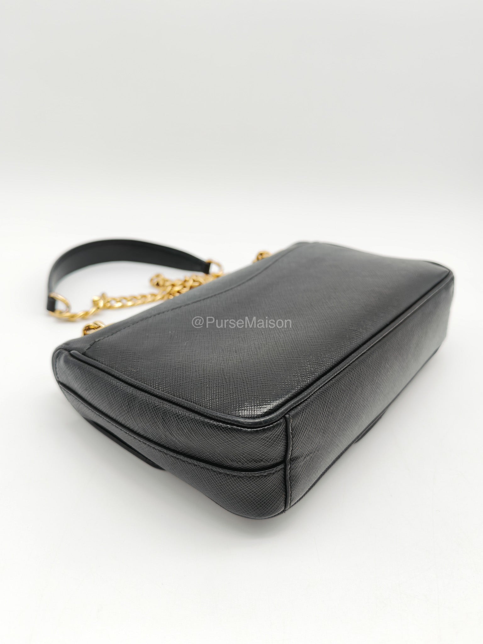 Prada 1BD193 Saffiano Black Pattina Flap Shoulder Bag | Purse Maison Luxury Bags Shop