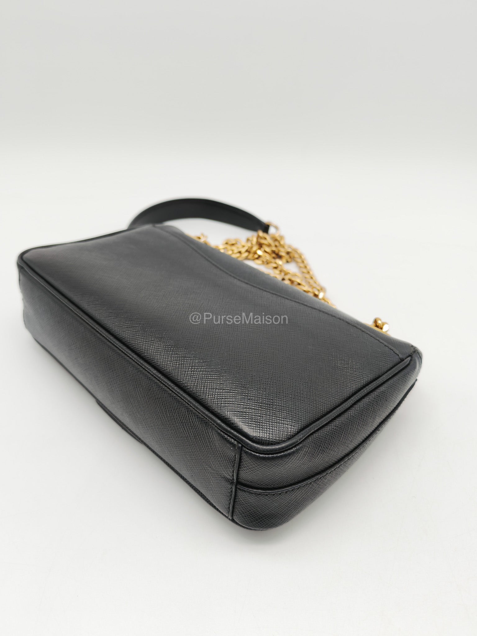 Prada 1BD193 Saffiano Black Pattina Flap Shoulder Bag | Purse Maison Luxury Bags Shop
