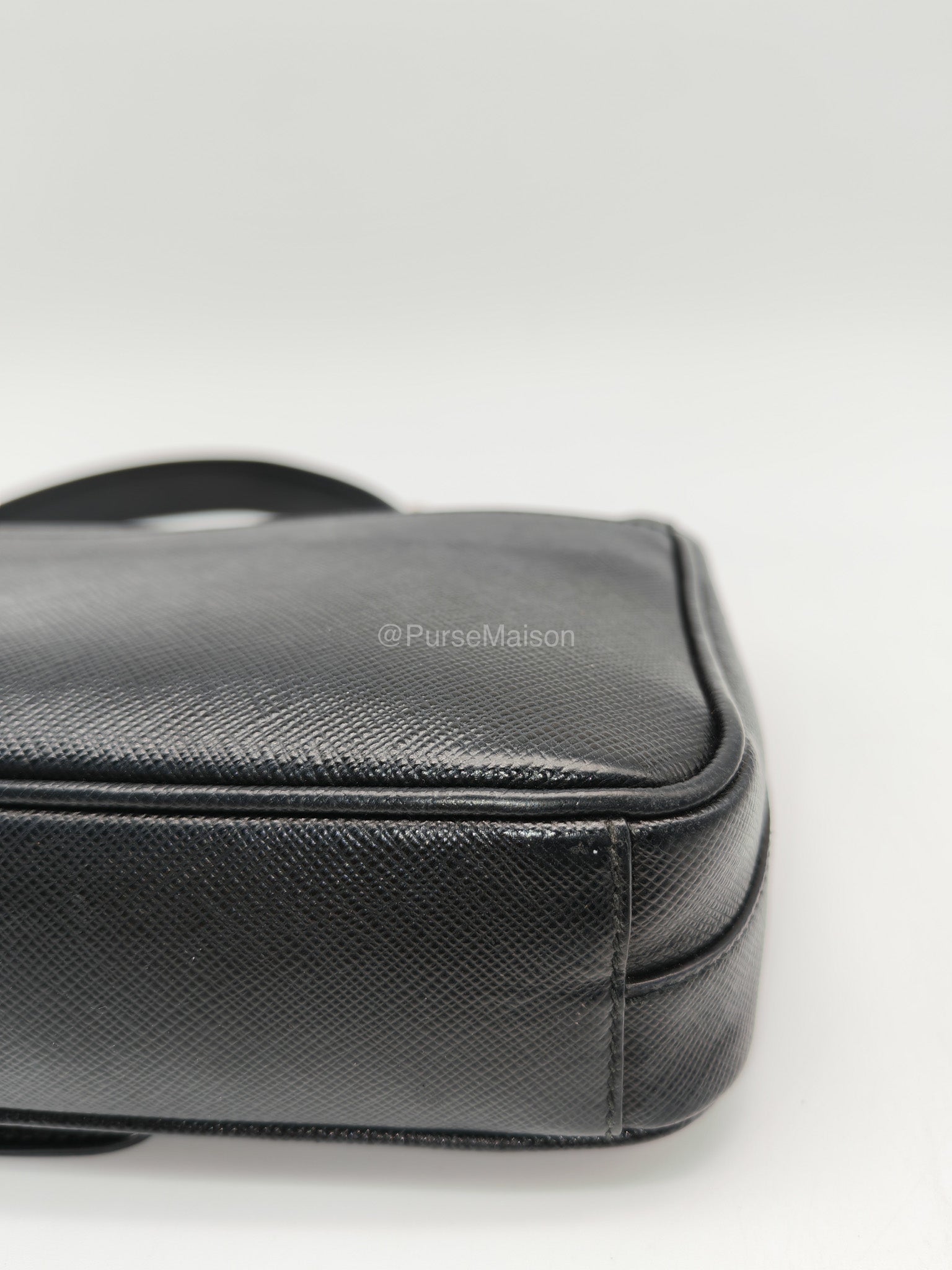 Prada 1BD193 Saffiano Black Pattina Flap Shoulder Bag | Purse Maison Luxury Bags Shop