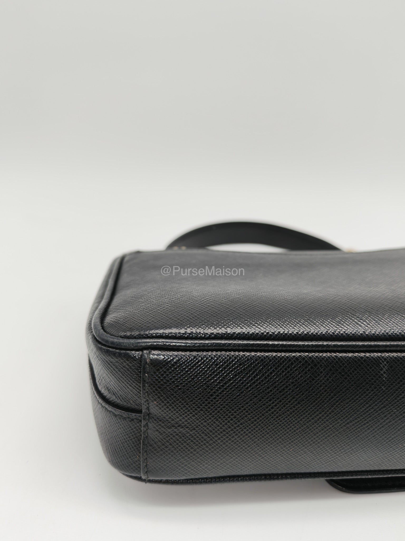 Prada 1BD193 Saffiano Black Pattina Flap Shoulder Bag | Purse Maison Luxury Bags Shop