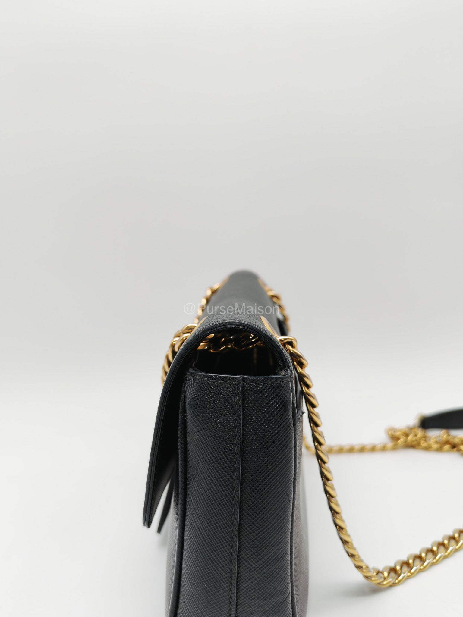 Prada 1BD193 Saffiano Black Pattina Flap Shoulder Bag | Purse Maison Luxury Bags Shop