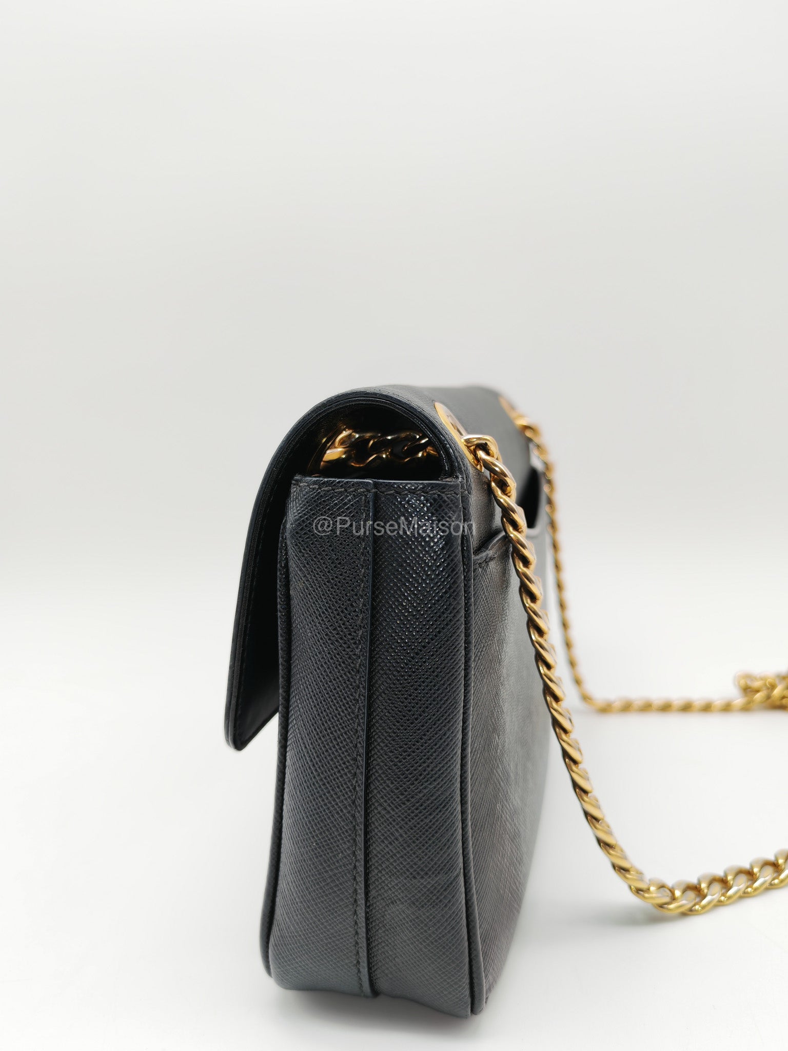 Prada 1BD193 Saffiano Black Pattina Flap Shoulder Bag | Purse Maison Luxury Bags Shop
