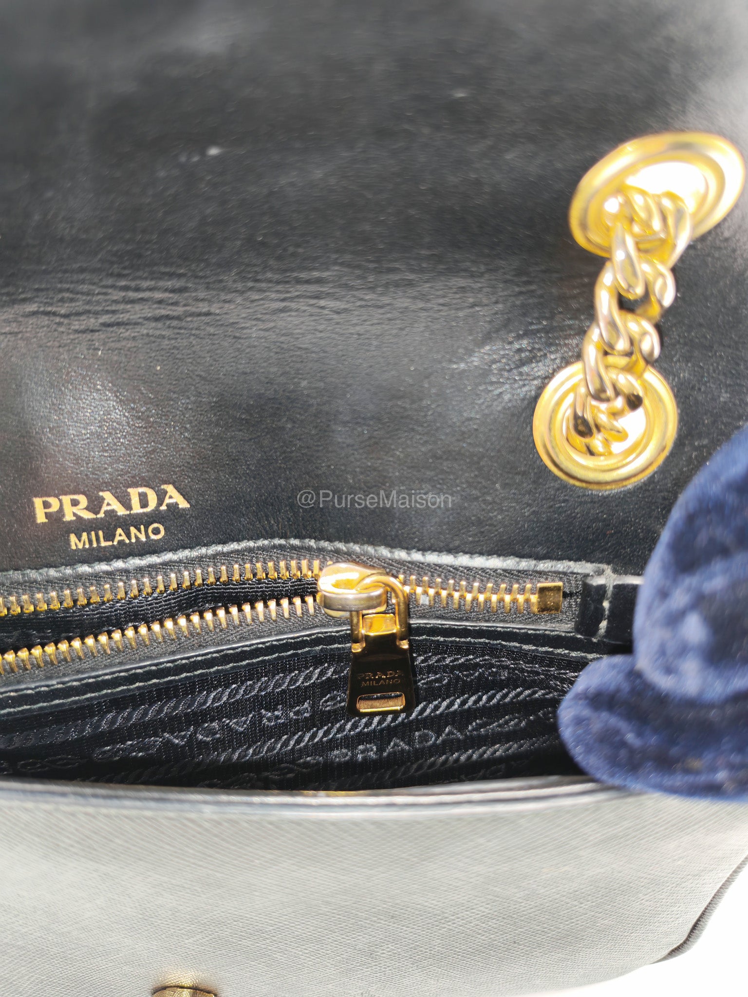Prada 1BD193 Saffiano Black Pattina Flap Shoulder Bag | Purse Maison Luxury Bags Shop