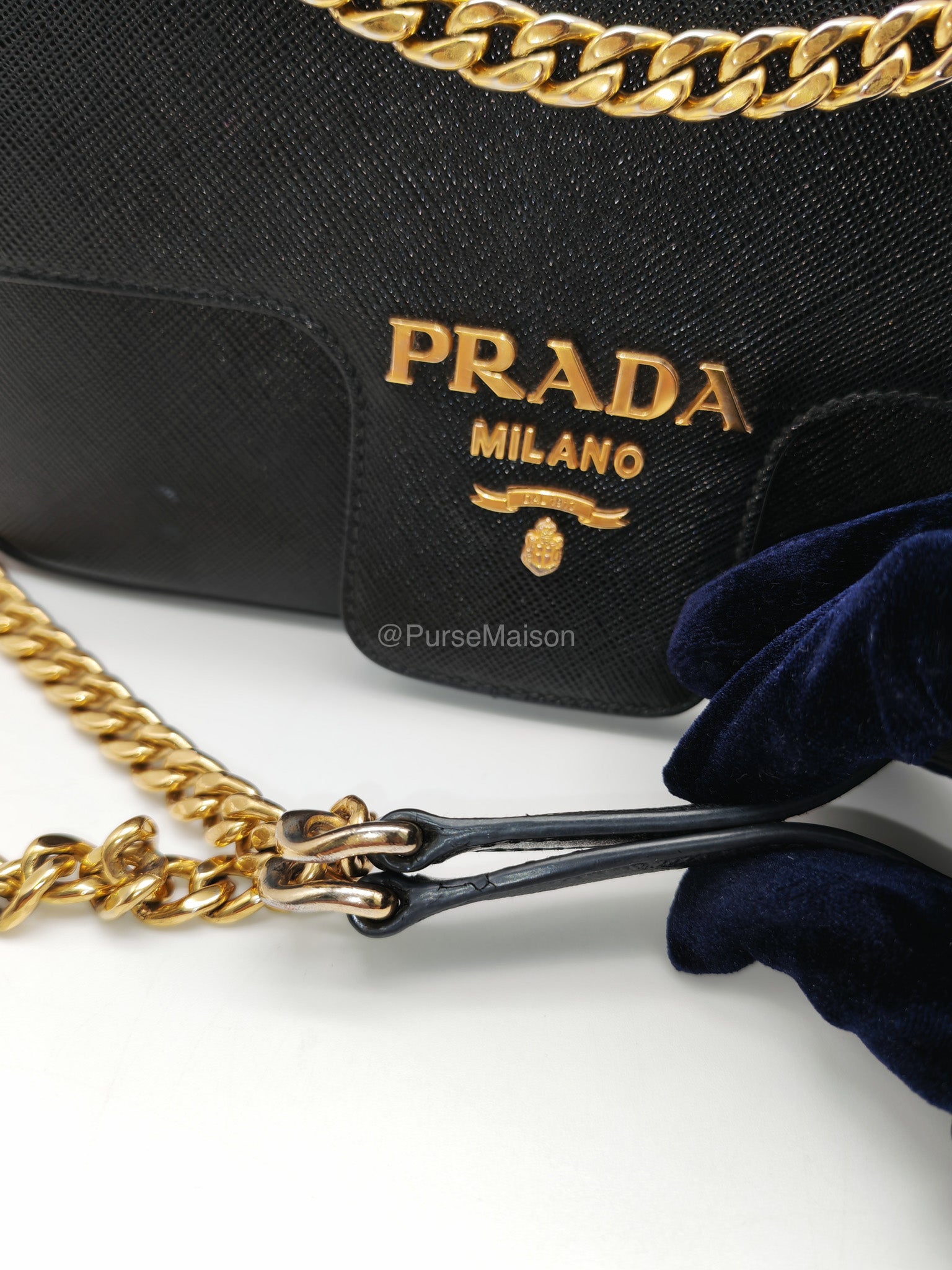 Prada 1BD193 Saffiano Black Pattina Flap Shoulder Bag | Purse Maison Luxury Bags Shop
