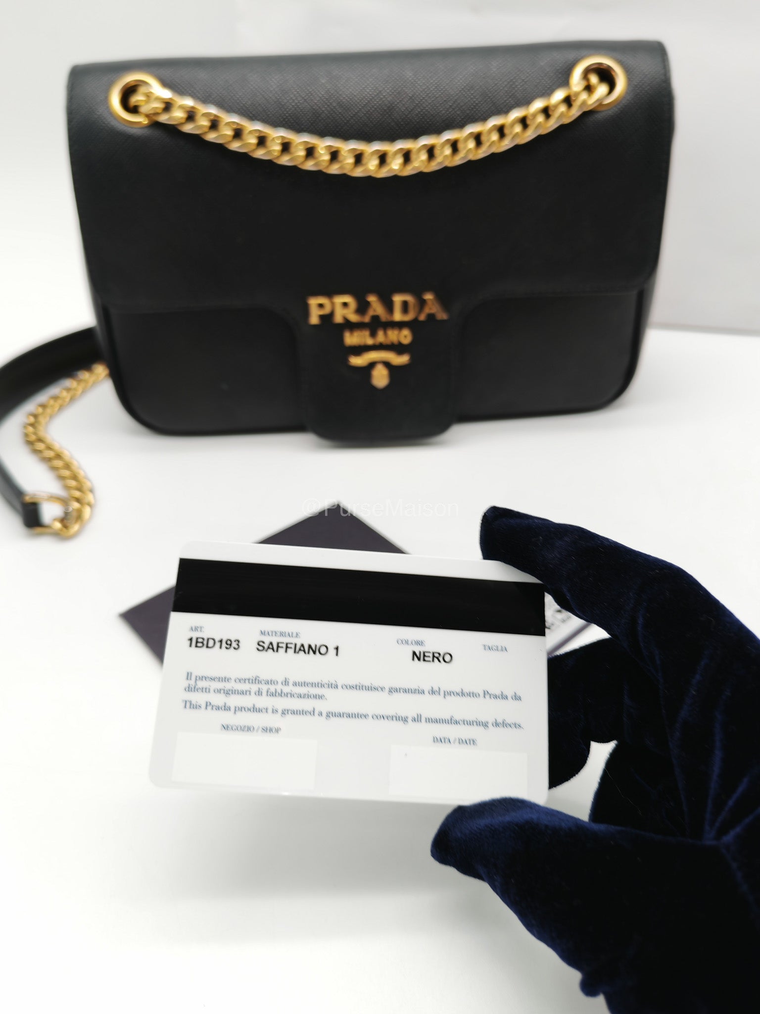 Prada 1BD193 Saffiano Black Pattina Flap Shoulder Bag | Purse Maison Luxury Bags Shop