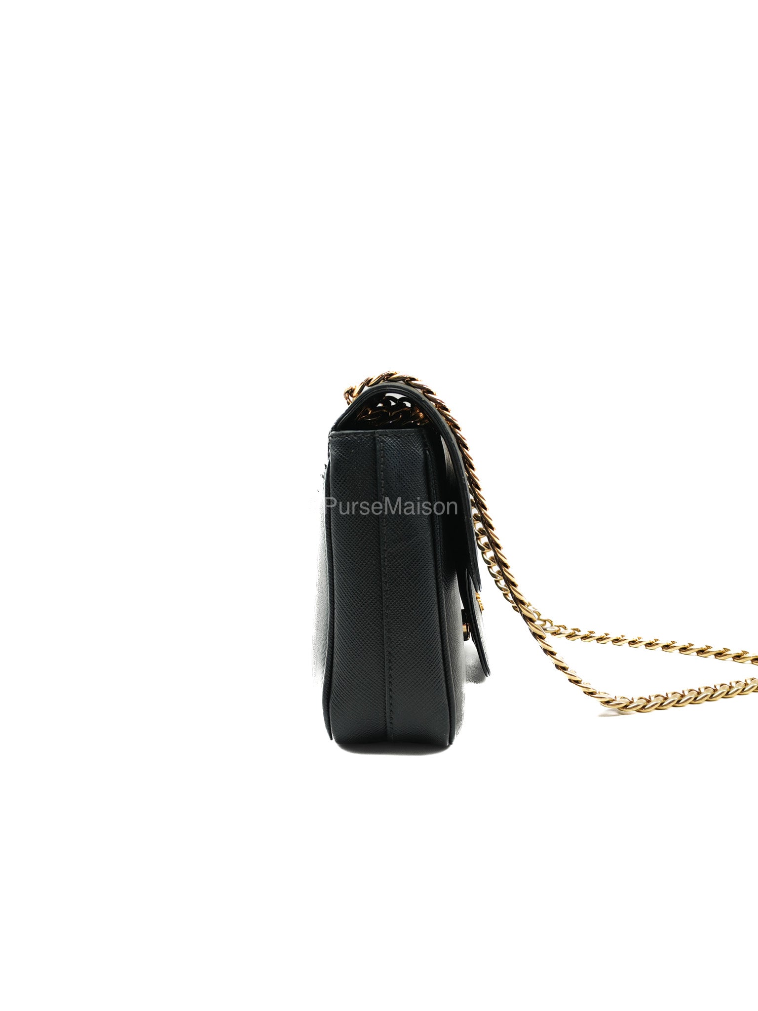 Prada 1BD193 Saffiano Black Pattina Flap Shoulder Bag | Purse Maison Luxury Bags Shop