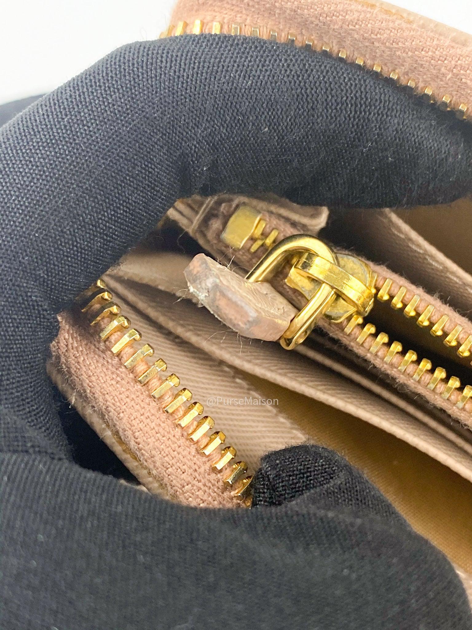 Prada 1M1348 Long Zipped Wallet in Beige Saffiano Metal Leather