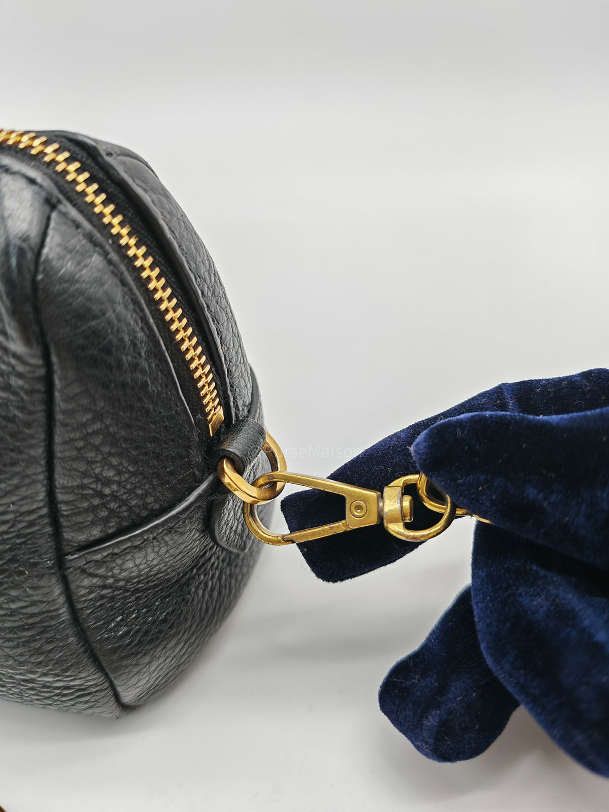 Prada 1ND004 Vitello Daino Cosmetic Pouch in Black Grained Leather and Gold Hardware | Purse Maison Luxury Bags Shop