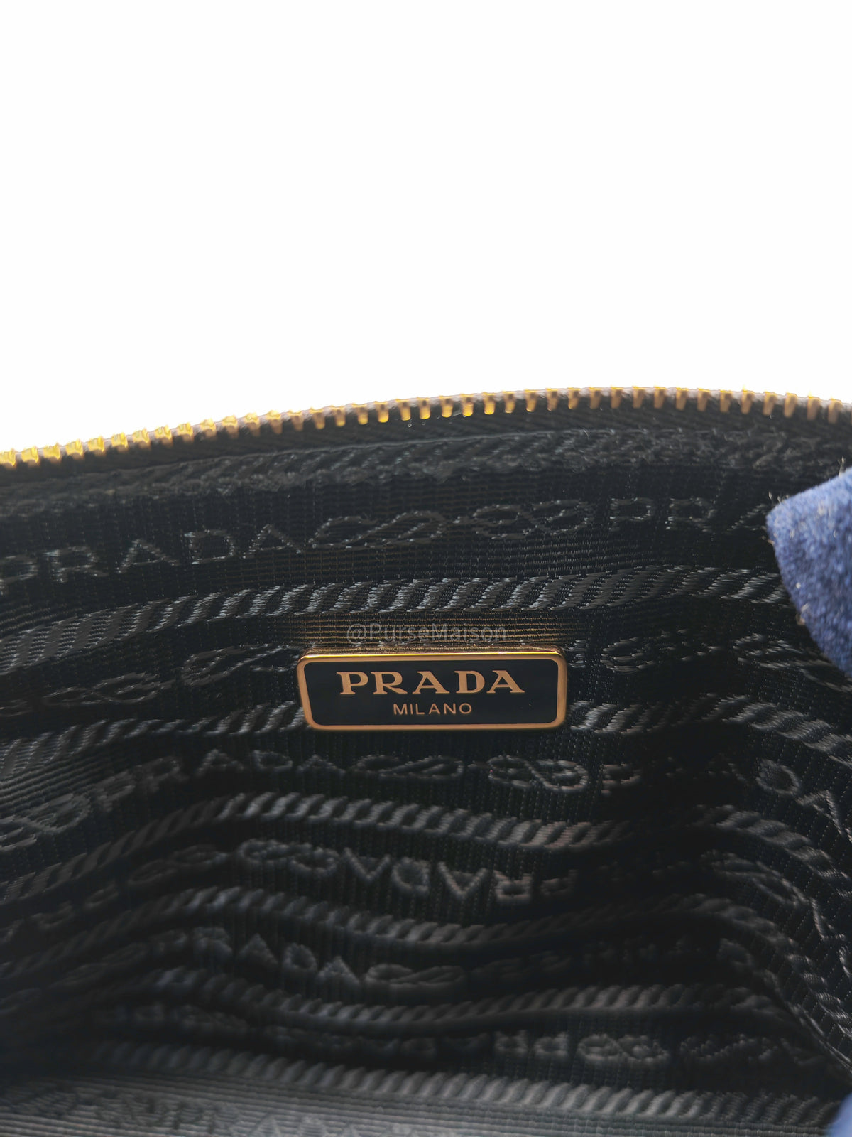 Prada 1ND004 Vitello Daino Cosmetic Pouch in Black Grained Leather and Gold Hardware | Purse Maison Luxury Bags Shop