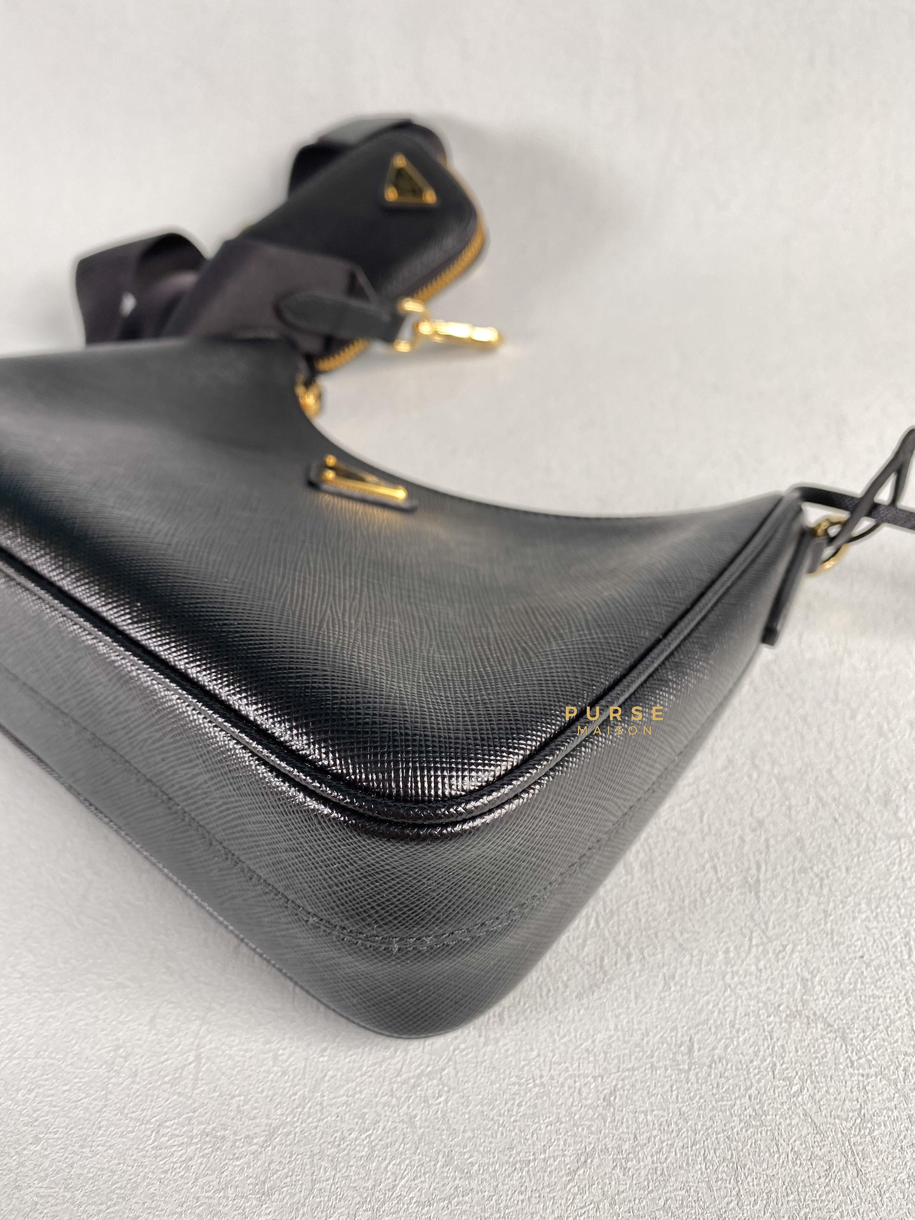 Prada Bandoliera Saffiano Lux Re-edition 2005 Black Shoulder Bag | Purse Maison Luxury Bags Shop