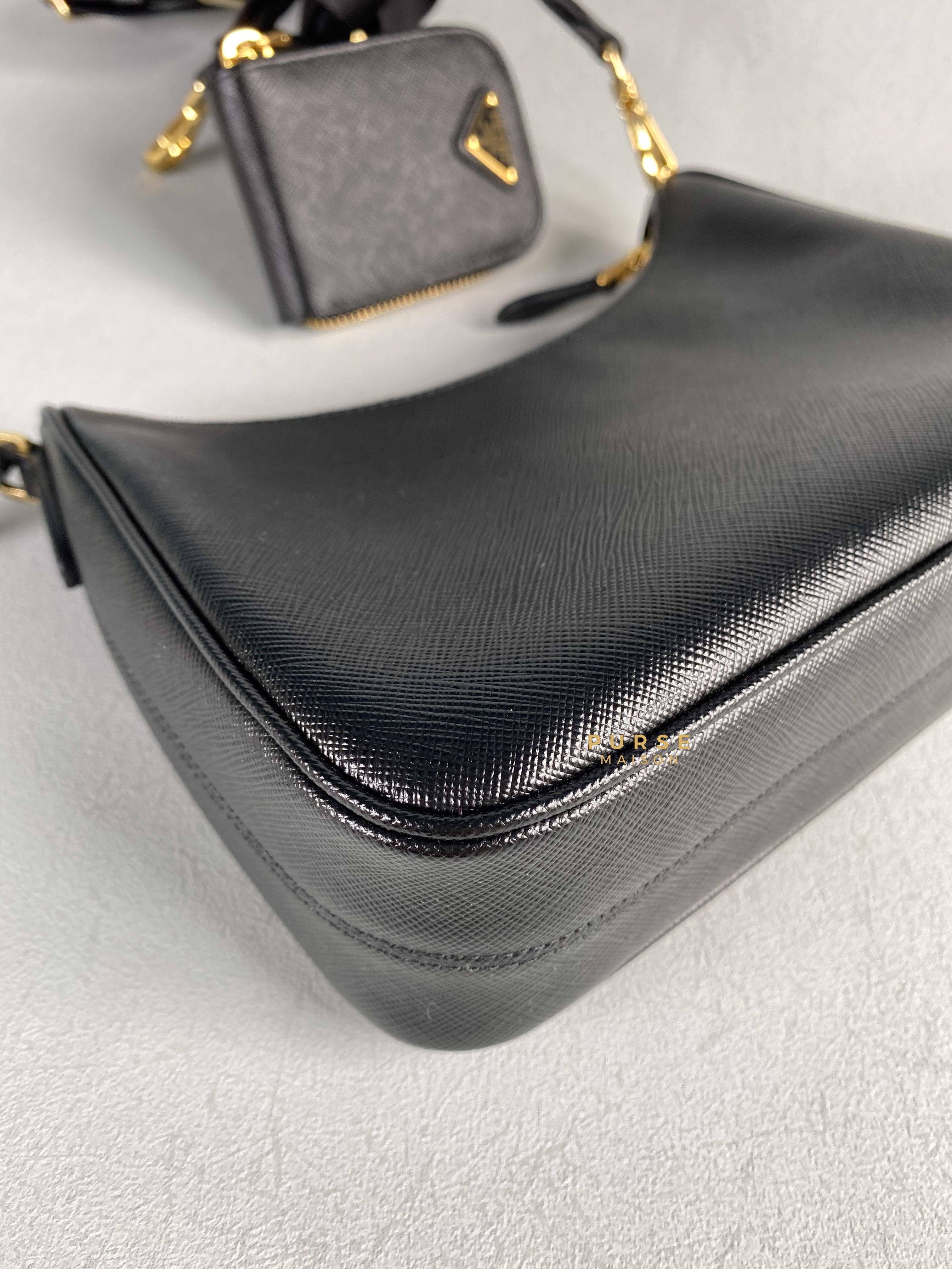 Prada Bandoliera Saffiano Lux Re-edition 2005 Black Shoulder Bag | Purse Maison Luxury Bags Shop