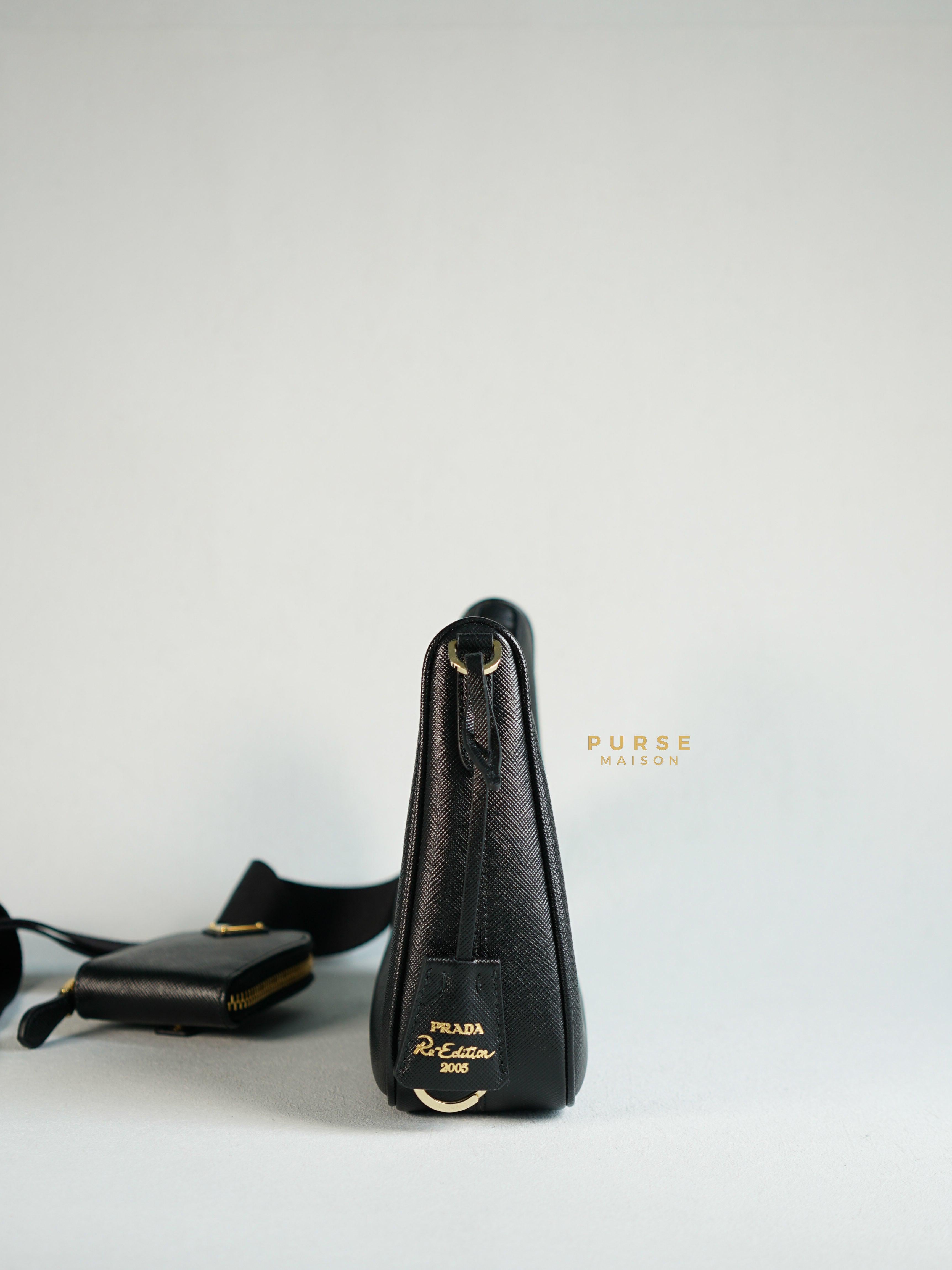 Prada Bandoliera Saffiano Lux Re-edition 2005 Black Shoulder Bag | Purse Maison Luxury Bags Shop