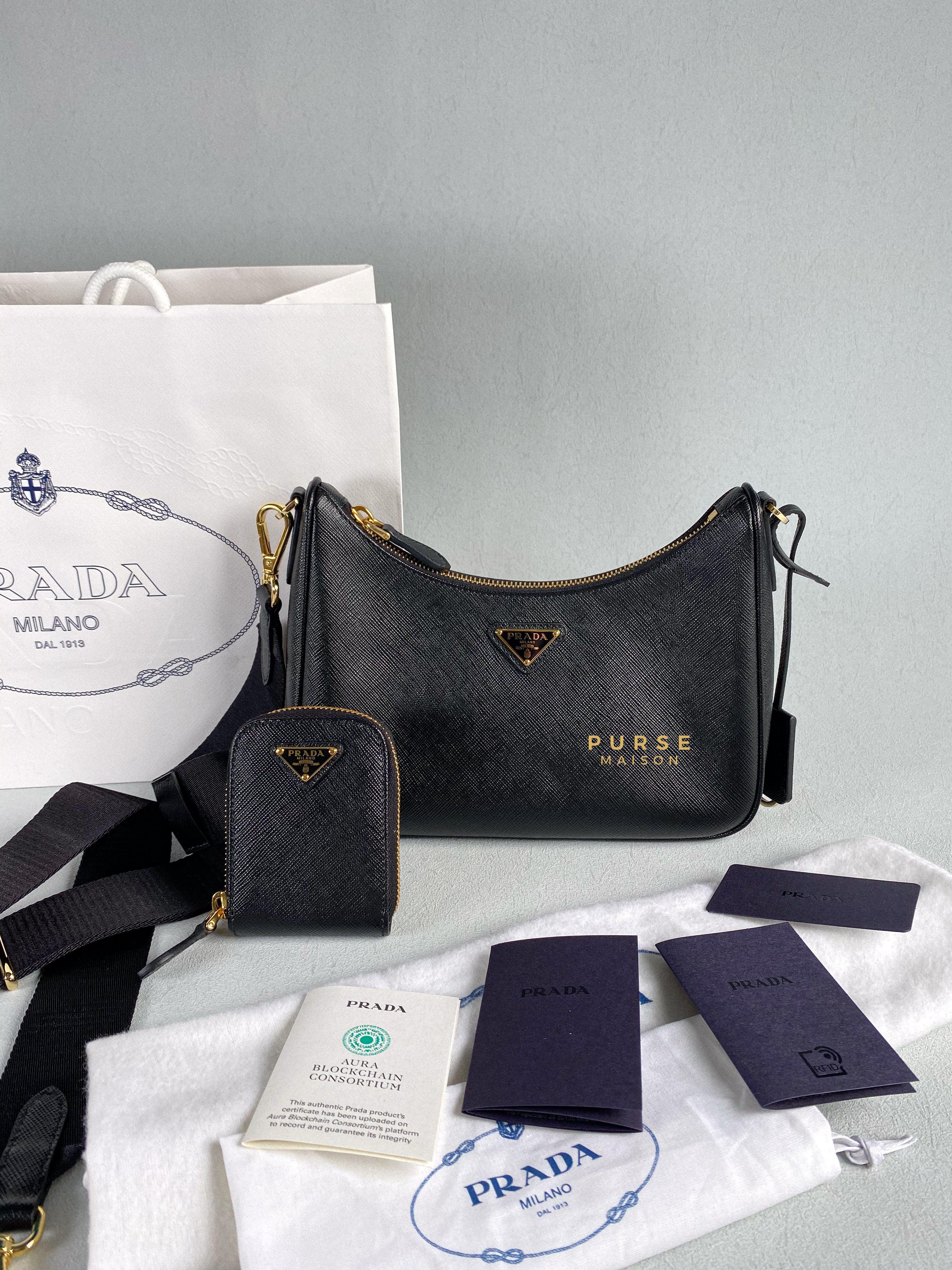 Prada Bandoliera Saffiano Lux Re-edition 2005 Black Shoulder Bag | Purse Maison Luxury Bags Shop