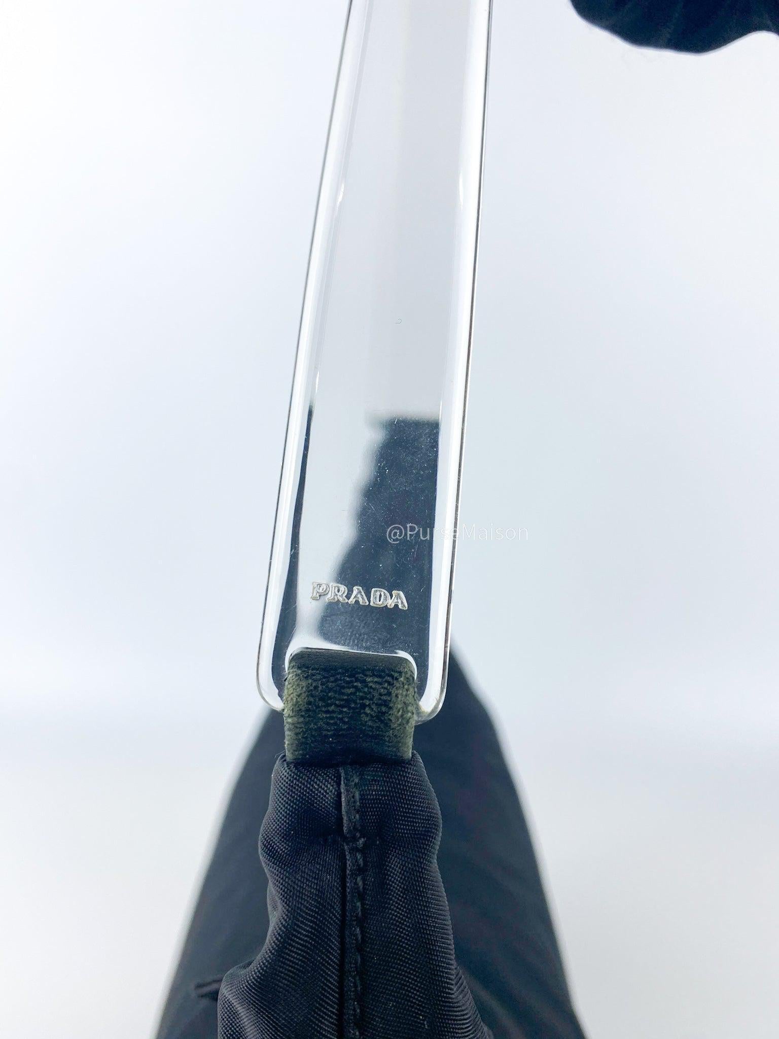 Prada Black Nylon Hand Bag with Transparent Handle