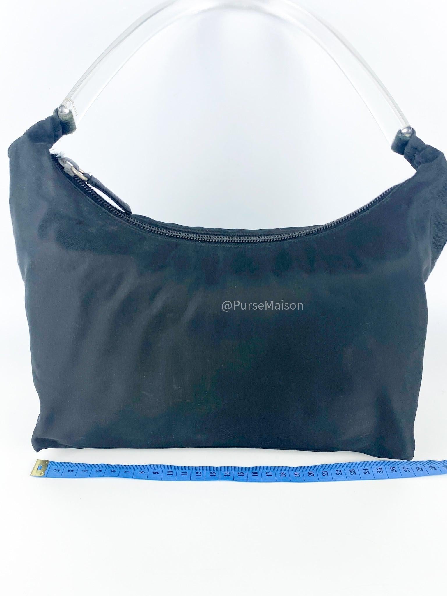 Prada Black Nylon Hand Bag with Transparent Handle
