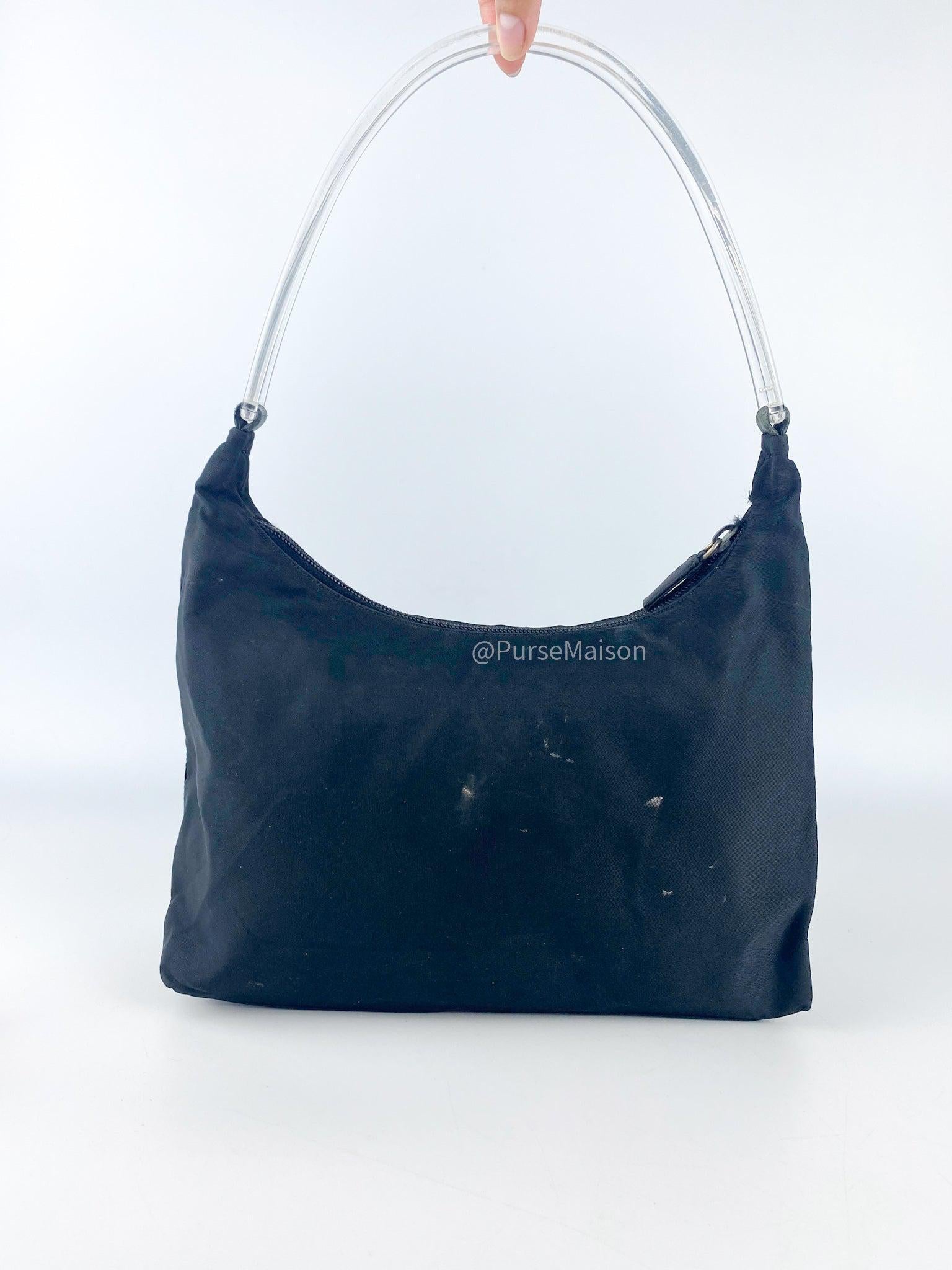 Prada Black Nylon Hand Bag with Transparent Handle