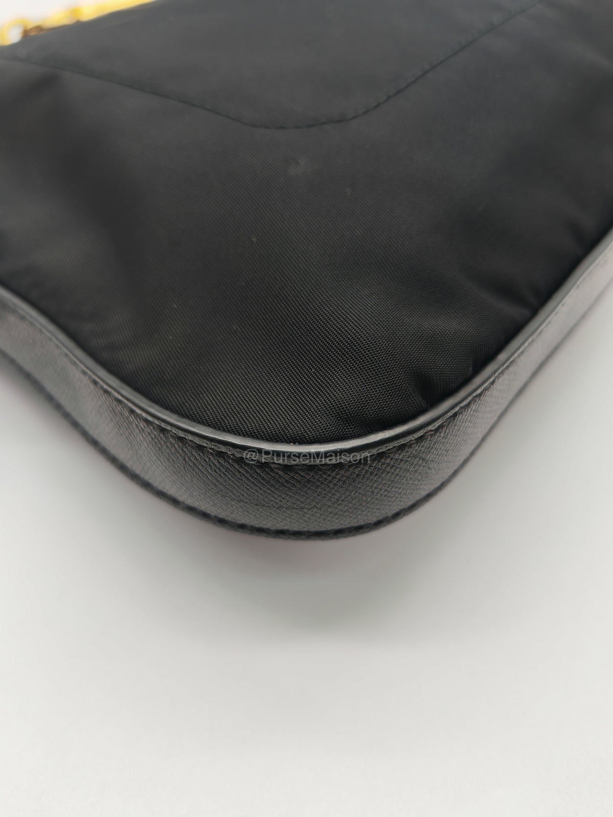 Prada Black Tessuto Nylon and Saffiano Leather Trim Small Crossbody Bag Gold Hardware | Purse Maison Luxury Bags Shop