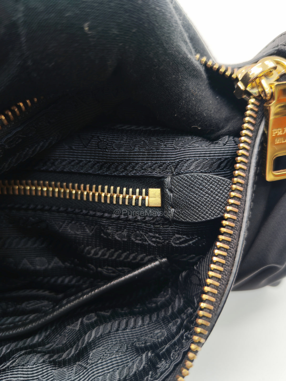 Prada Black Tessuto Nylon and Saffiano Leather Trim Small Crossbody Bag Gold Hardware | Purse Maison Luxury Bags Shop