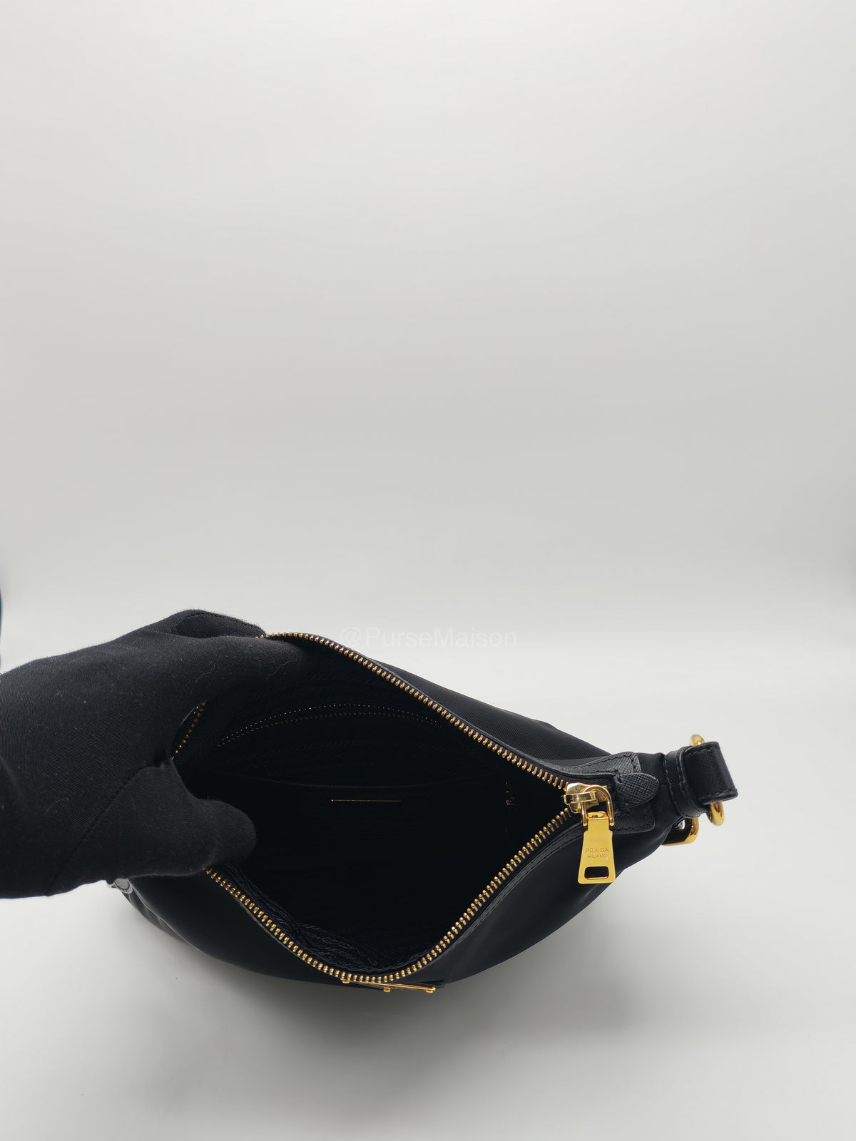 Prada Black Tessuto Nylon and Saffiano Leather Trim Small Crossbody Bag Gold Hardware | Purse Maison Luxury Bags Shop