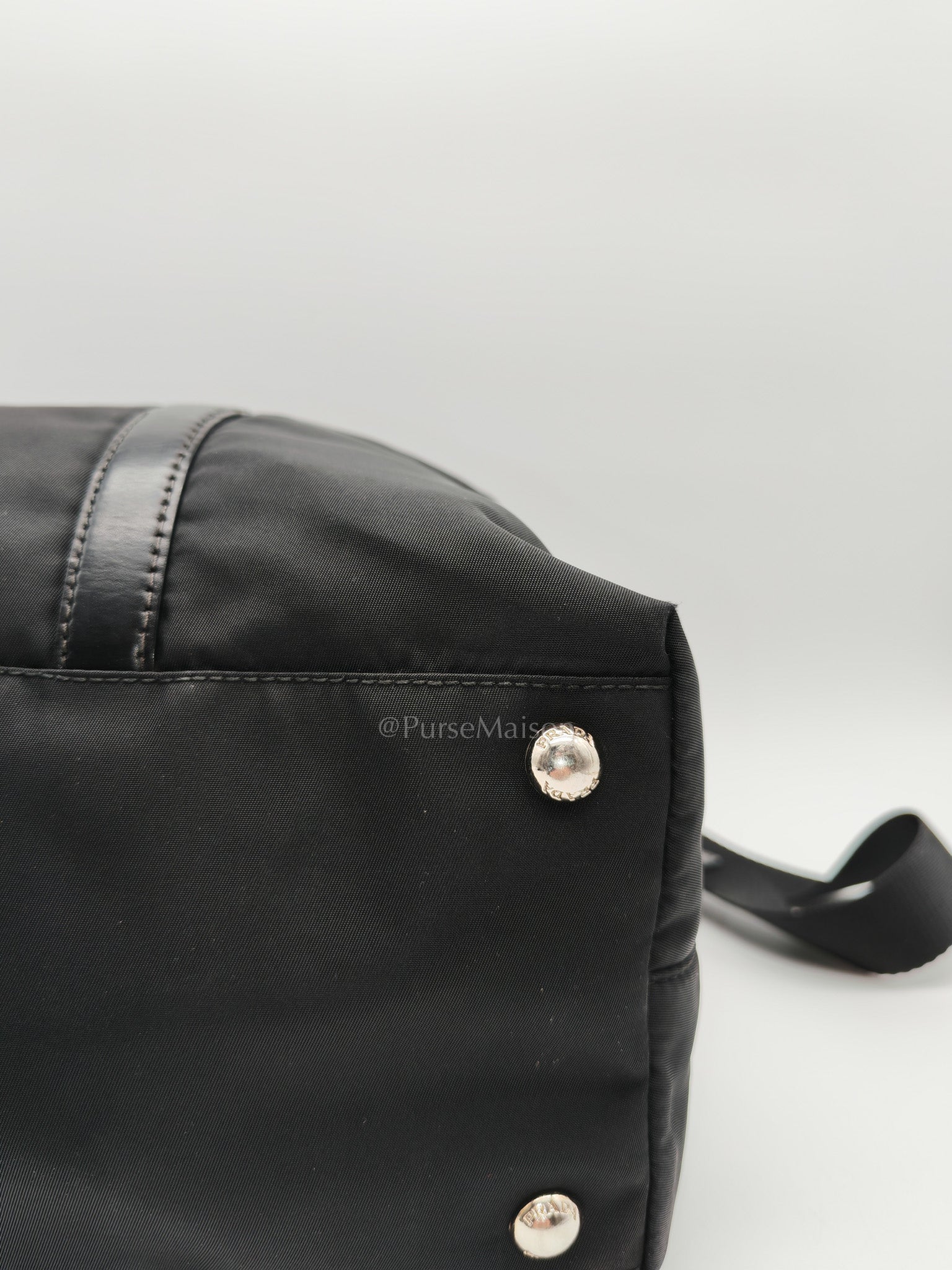 Prada BN1057 Boston Bag in Black Tessuto Nylon and Saffiano Leather Trim Silver Hardware | Purse Maison Luxury Bags Shop