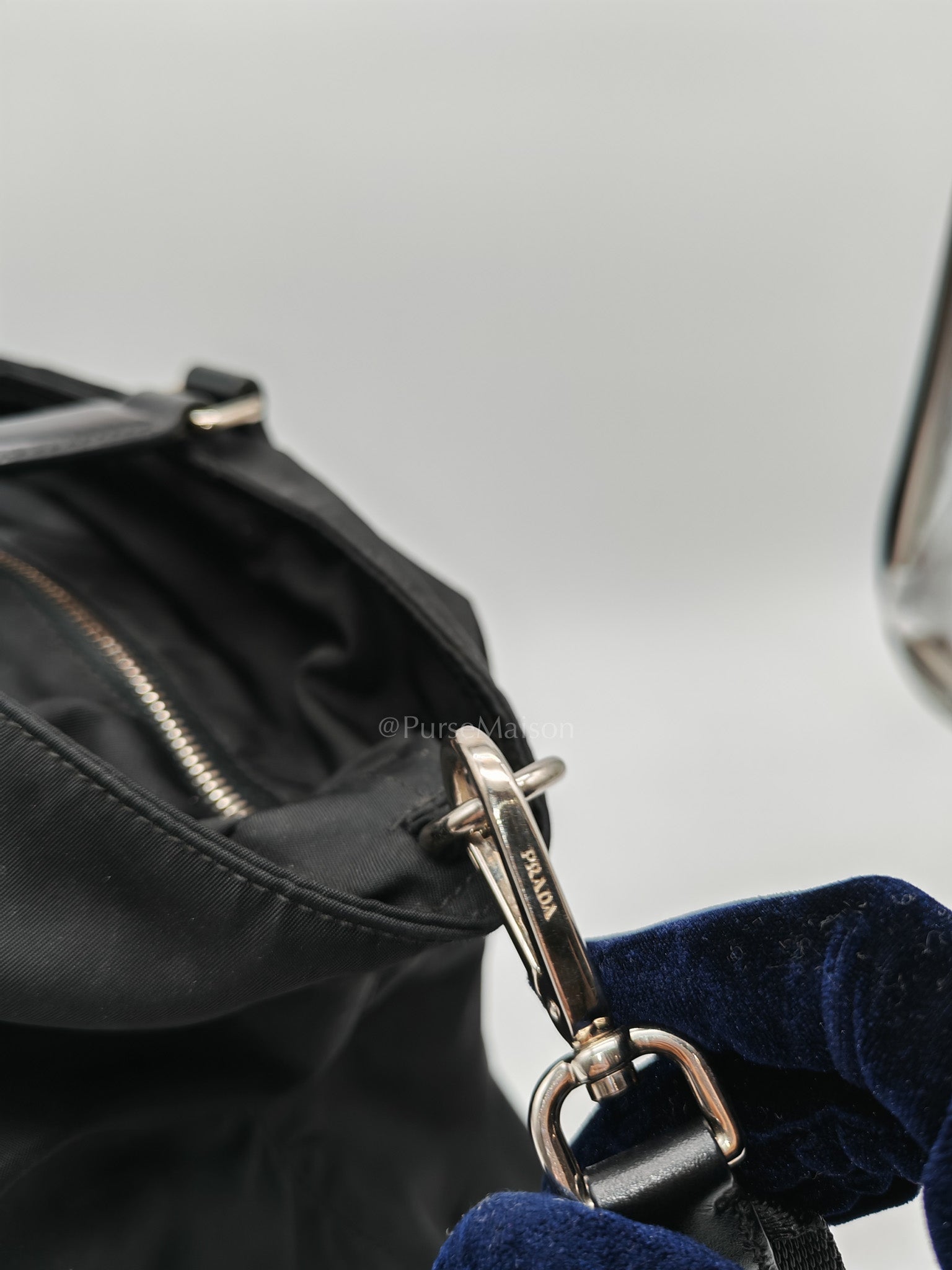 Prada BN1057 Boston Bag in Black Tessuto Nylon and Saffiano Leather Trim Silver Hardware | Purse Maison Luxury Bags Shop