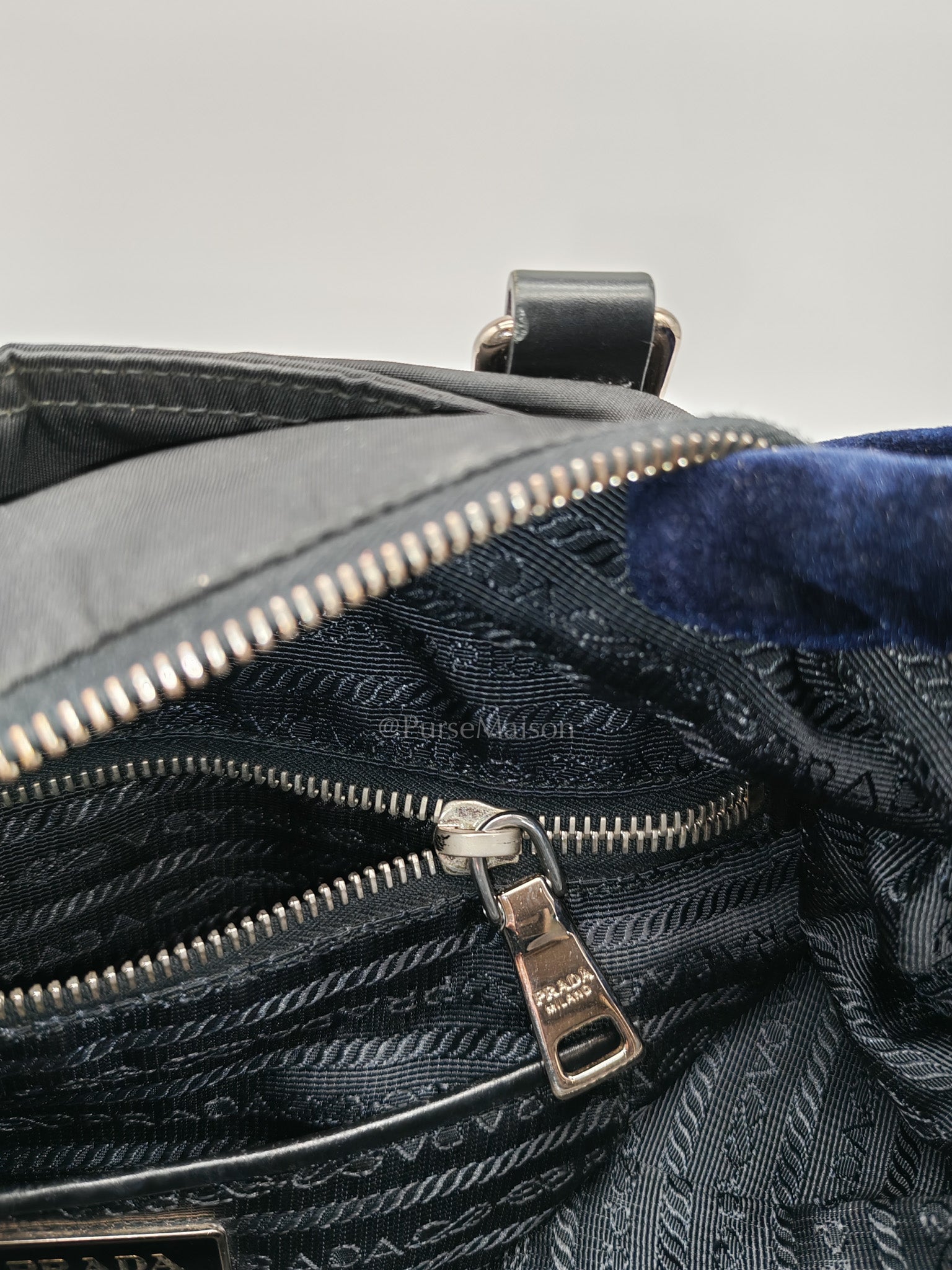 Prada BN1057 Boston Bag in Black Tessuto Nylon and Saffiano Leather Trim Silver Hardware | Purse Maison Luxury Bags Shop