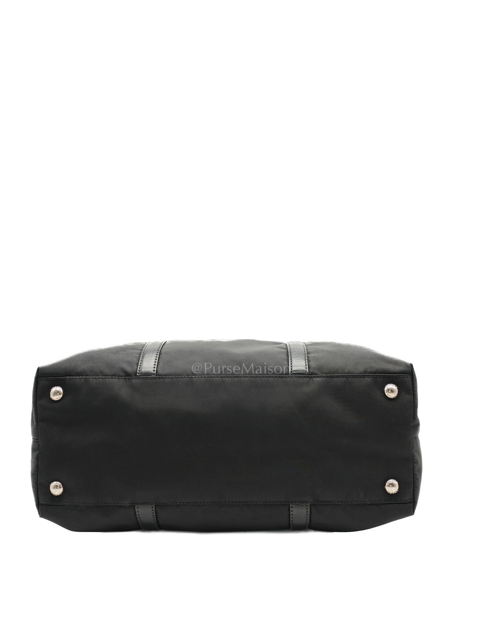 Prada BN1057 Boston Bag in Black Tessuto Nylon and Saffiano Leather Trim Silver Hardware | Purse Maison Luxury Bags Shop