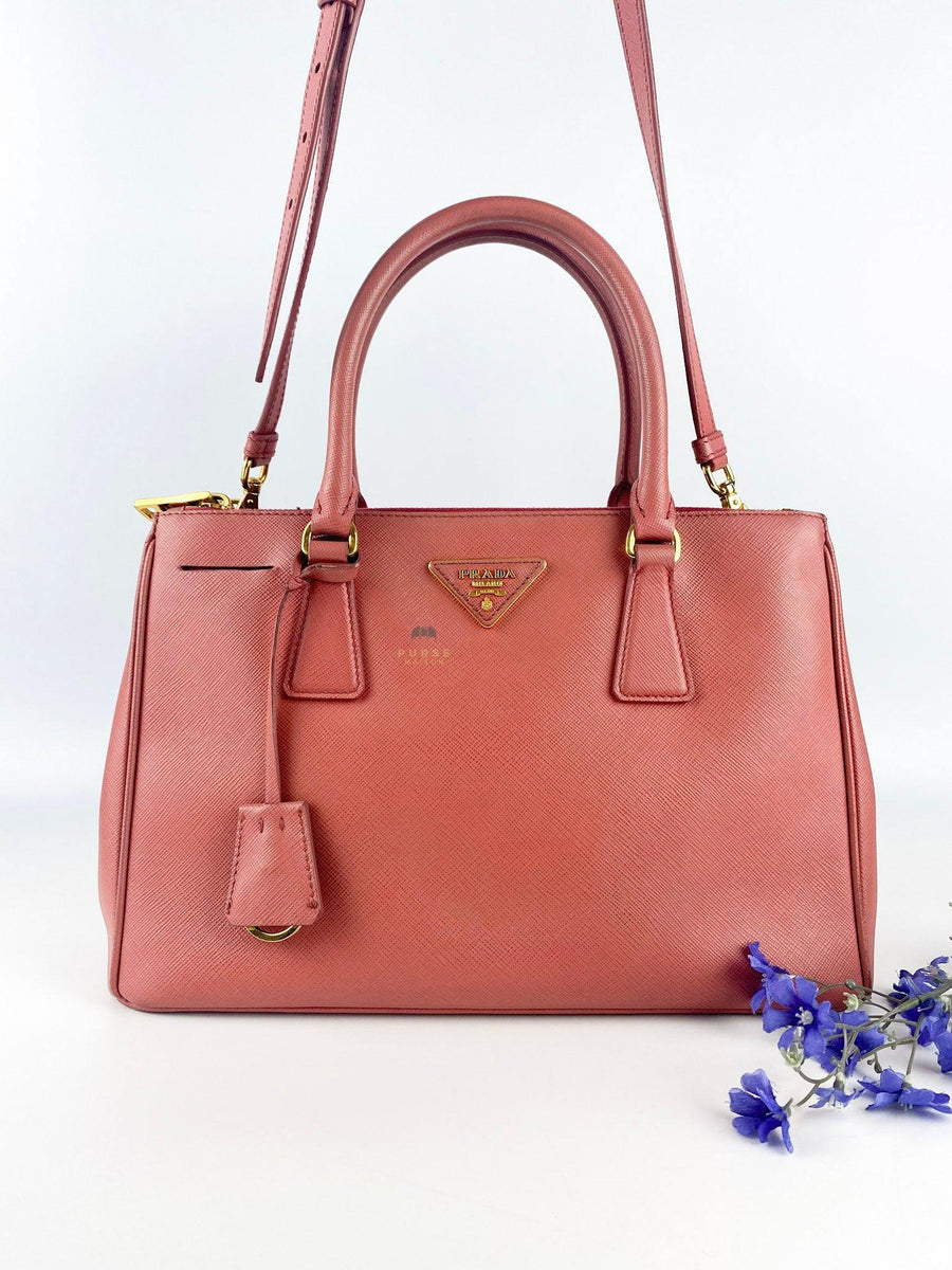 Prada Double Saffiano Leather Tote in Tamaris/Peach 