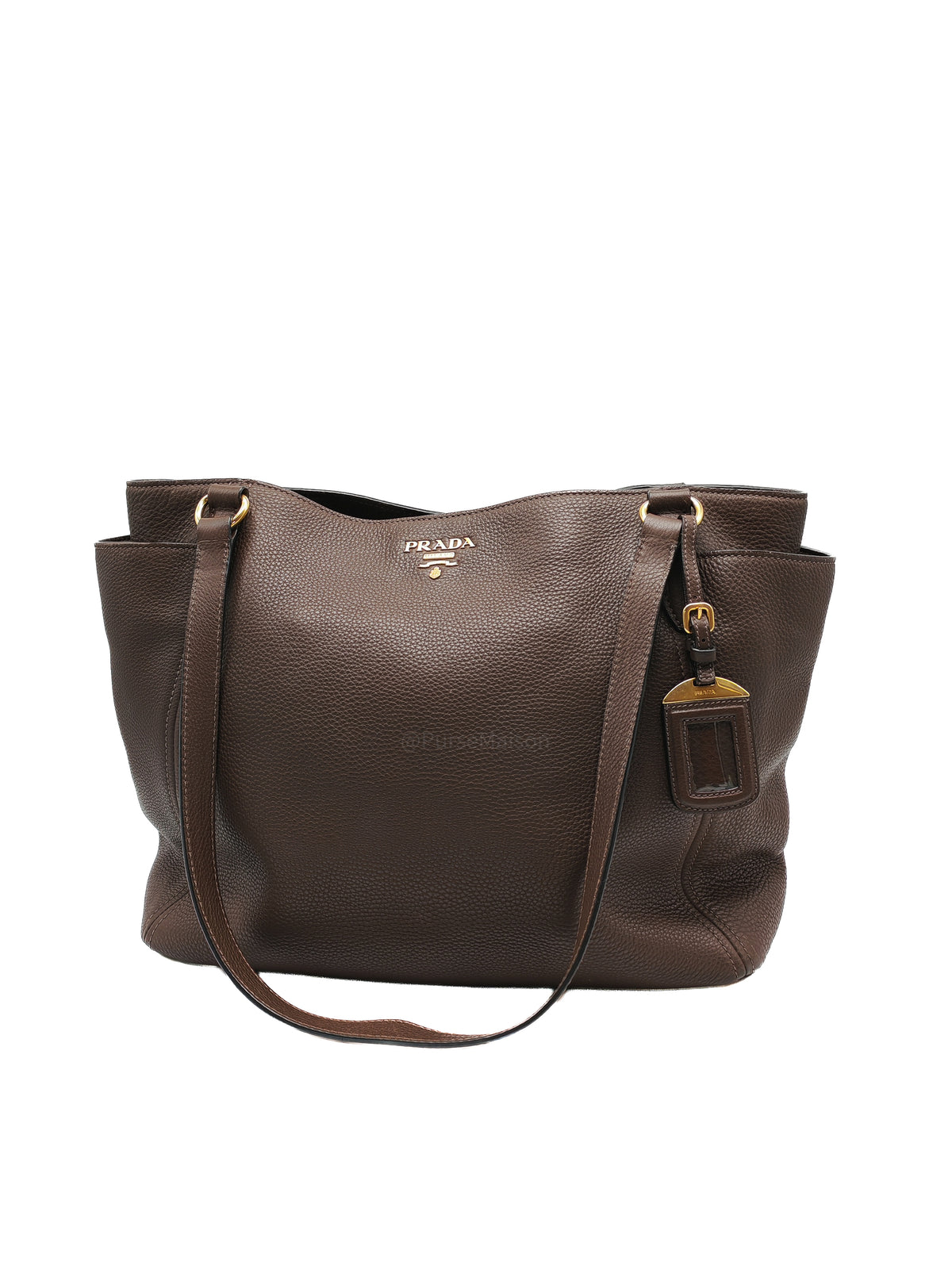 Prada BR4970 Marmo in Caffe Vitello Daino Leather Double-Pocket Tote Bag | Purse Maison Luxury Bags Shop