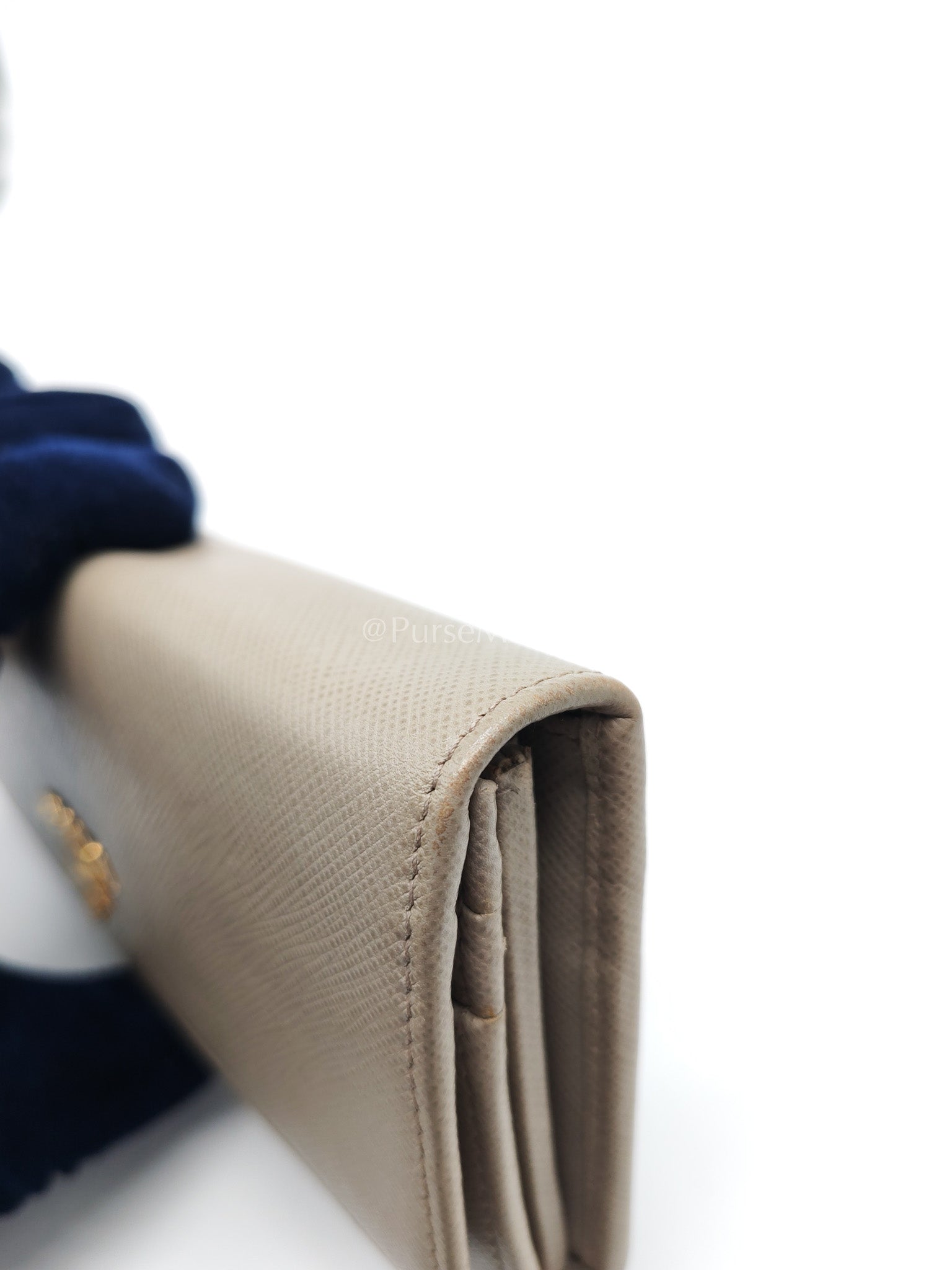Prada Continental Flap Long Wallet in Light Beige Saffiano Leather and Gold Hardware | Purse Maison Luxury Bags Shop