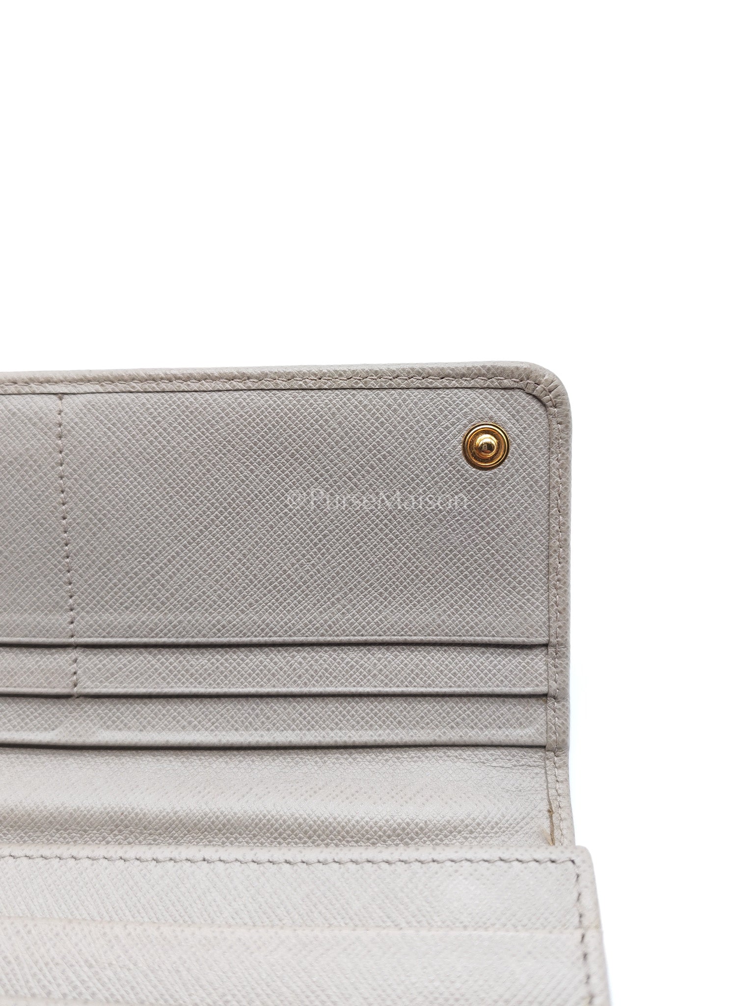 Prada Continental Flap Long Wallet in Light Beige Saffiano Leather and Gold Hardware | Purse Maison Luxury Bags Shop