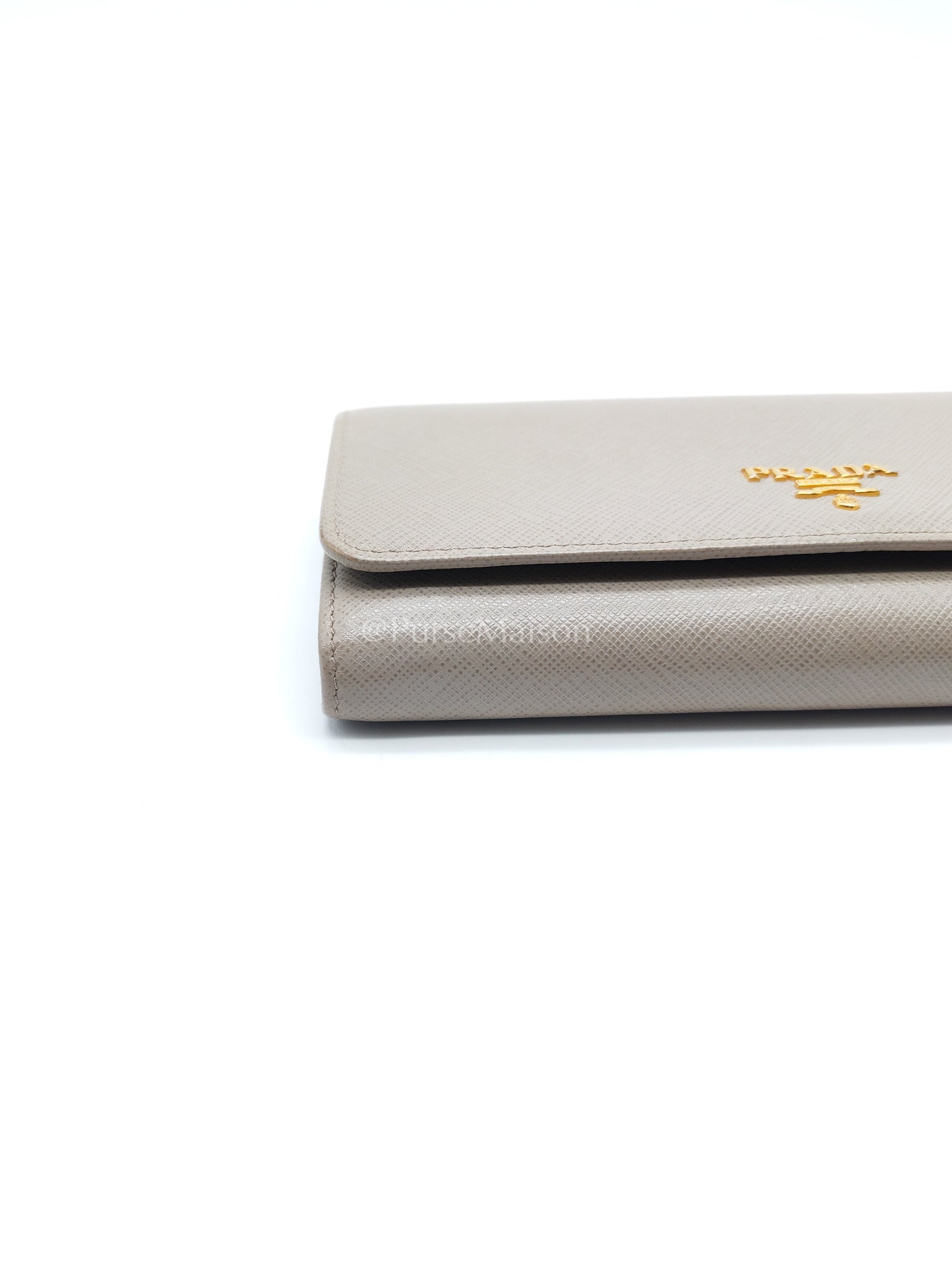 Prada Continental Flap Long Wallet in Light Beige Saffiano Leather and Gold Hardware | Purse Maison Luxury Bags Shop